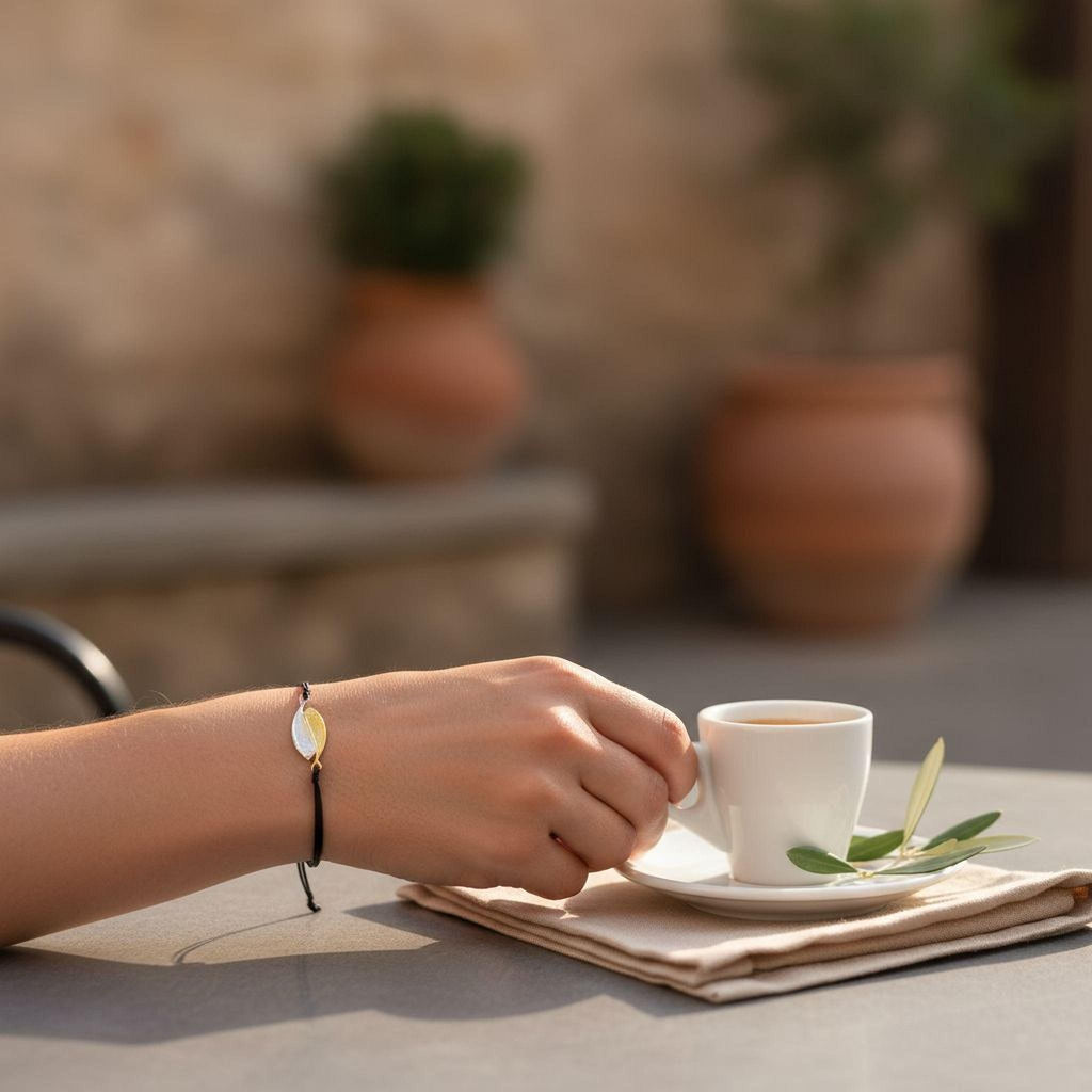 Two tones Sterling silver 925 Adjustable Woven & Braided Bracelet, made from Two real Olive leaves. Makes Yin-Yang