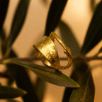 Gold Olive Branch Ring, Handmade Nature Jewelry, Organic Tree Leaf, Gift for Success & Health, Eco Sustainable Sterling Silver 925