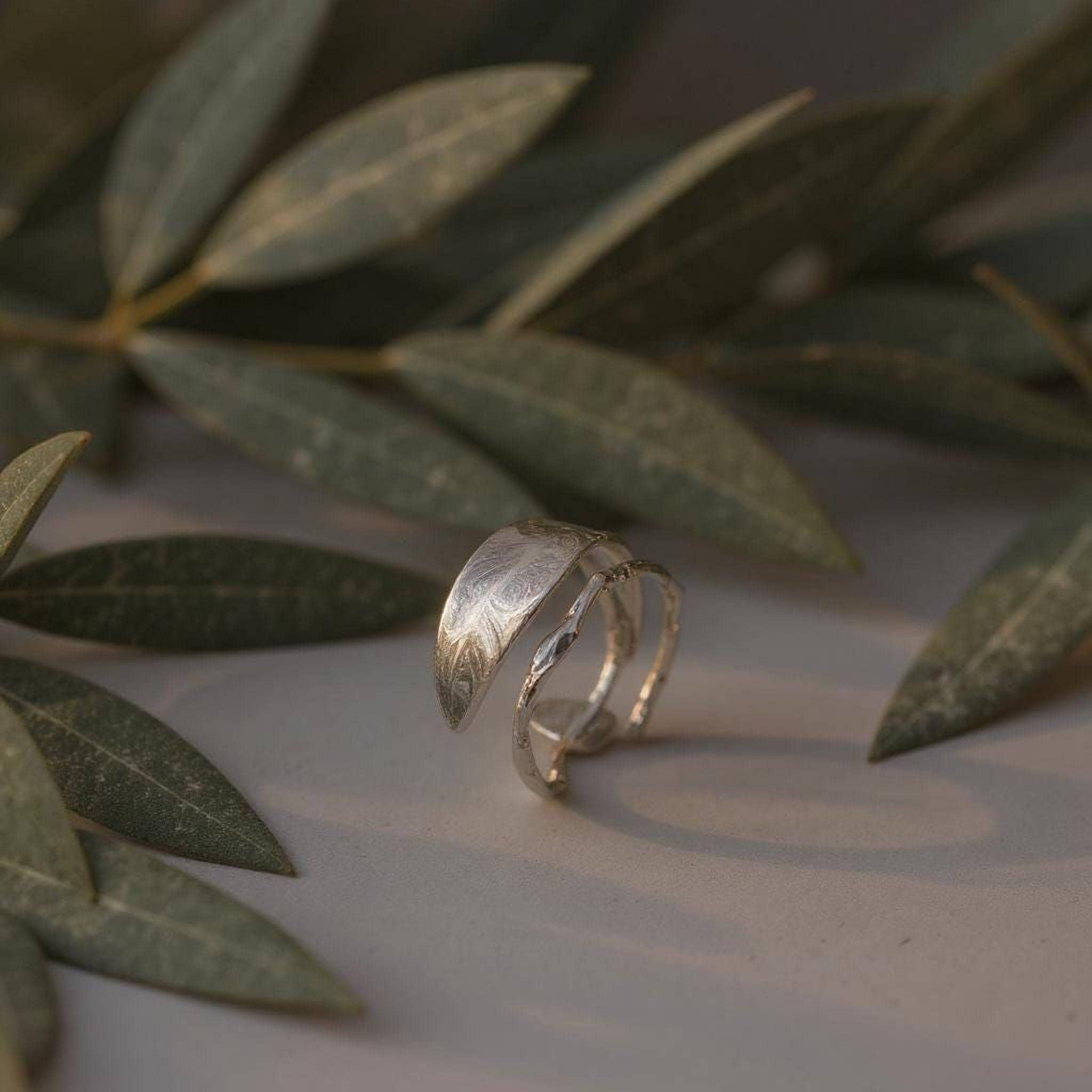 Gold Olive Branch Ring, Handmade Nature Jewelry, Organic Tree Leaf, Gift for Success & Health, Eco Sustainable Sterling Silver 925