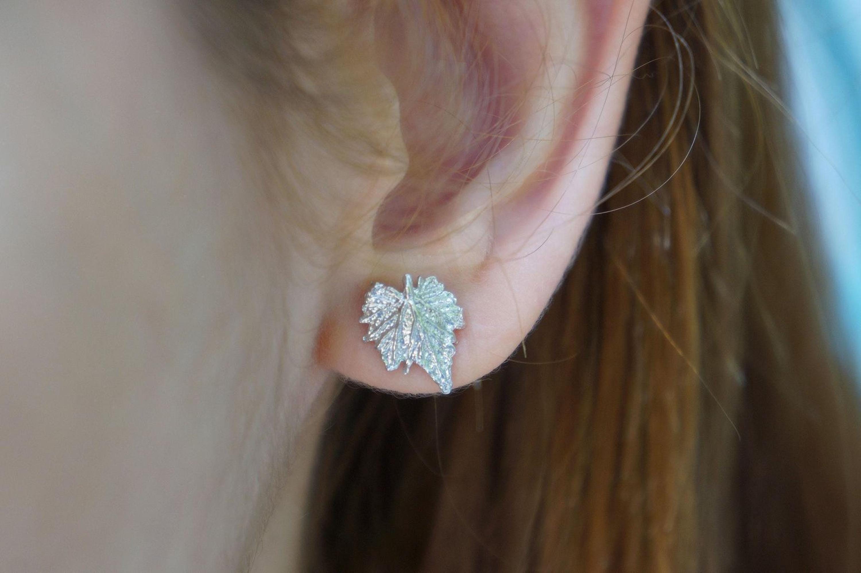 Minimalist Real Vine Leaf Earrings. Sterling Silver 925 or Gold Plated Studs.Vine is the symbol of life, strength, survival, progress...