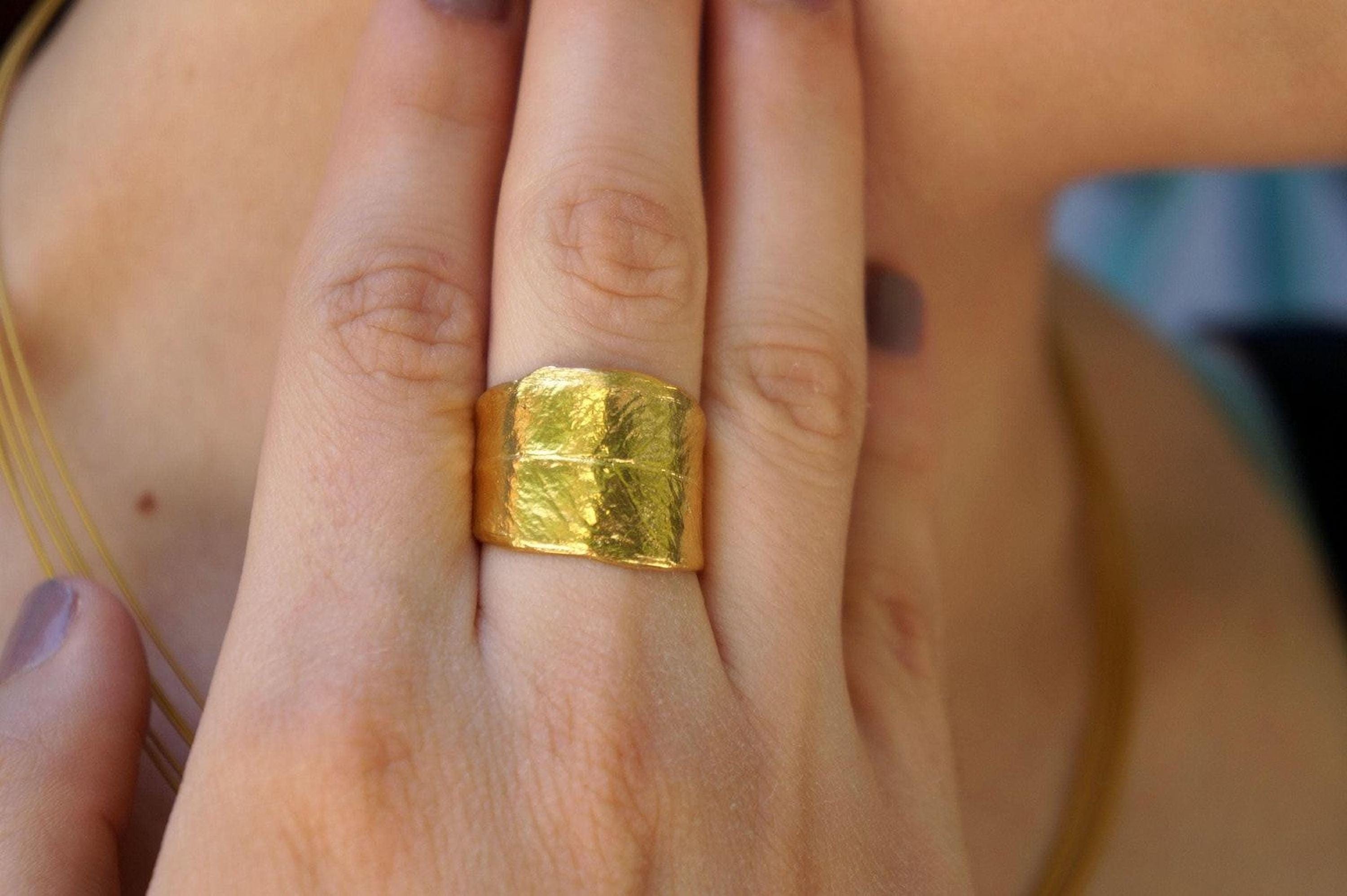 Real Olive Leaf Ring, 14K Gold Plated Brass Band, Handmade Boho Jewelry Gift, Birthday Gift for Women, Nature Inspired Eco Jewelry