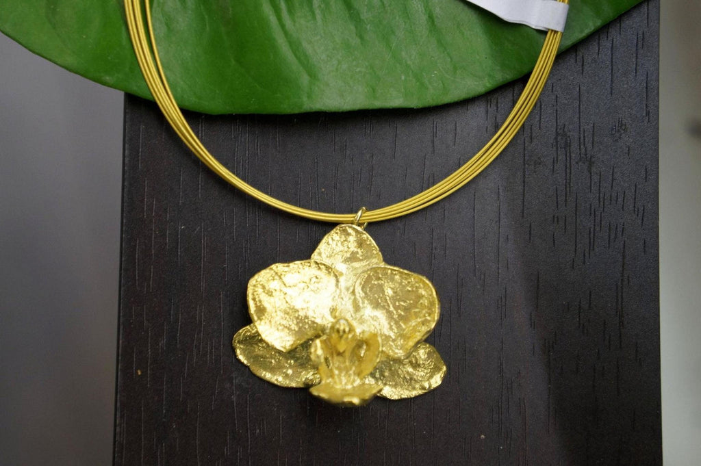 Real Orchid Flower Pendant, 14K Gold Plated Sterling Silver 925 Necklace, Handmade Minimalist Boho Jewelry Gift, Birthday Gift for Women