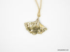 Gold Ginkgo Biloba Leaf Necklace, Handmade Nature Jewelry, Organic Forest Pendant, Gift for Success & Health, Eco Sustainable Brass