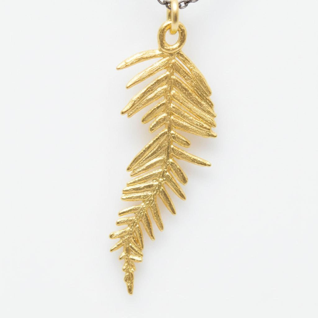 Solid Gold Acacia Leaf Necklace, Handmade Nature Jewelry, Organic Forest Pendant, Gift for Vitality & Health, Real Gold (9K, 14K, 18K)