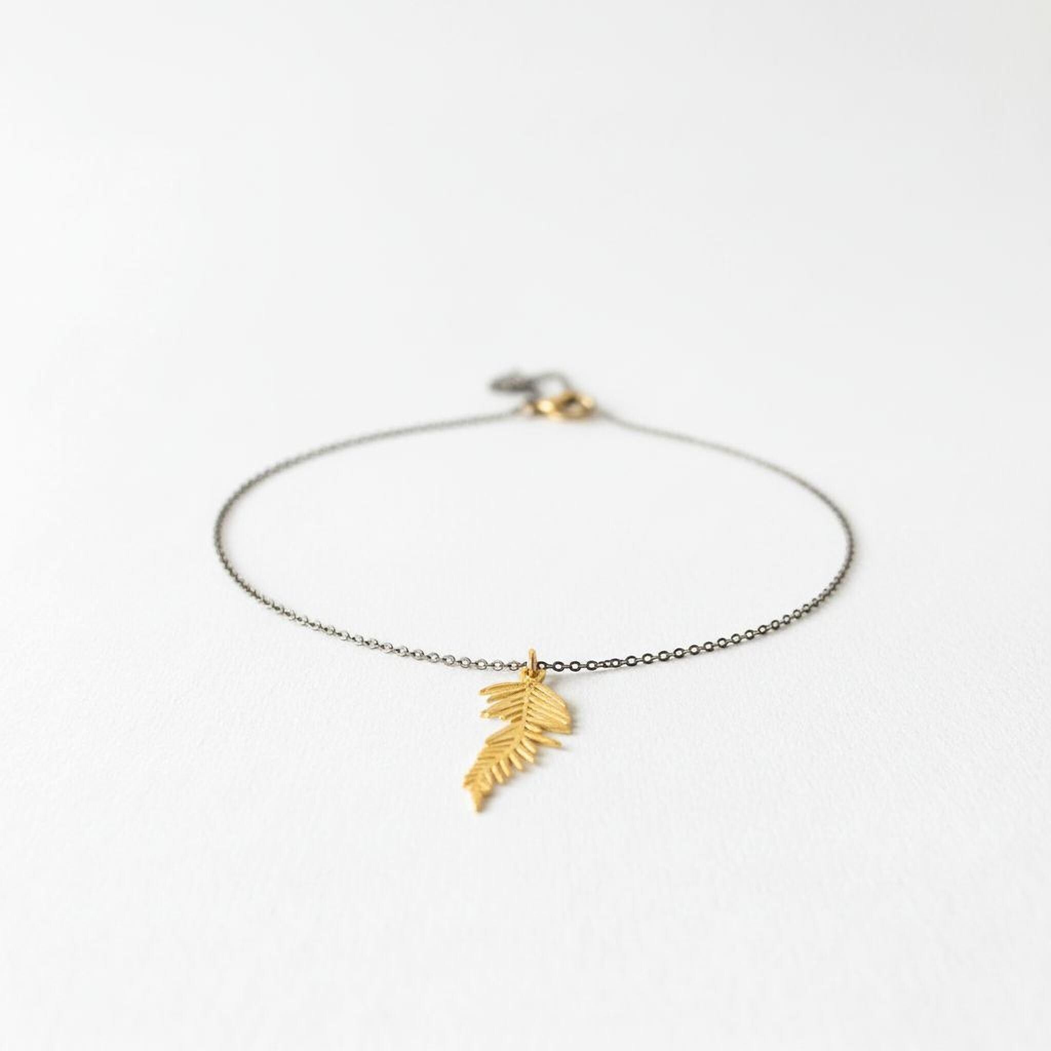 Solid Gold Acacia Leaf Necklace, Handmade Nature Jewelry, Organic Forest Pendant, Gift for Vitality & Health, Real Gold (9K, 14K, 18K)