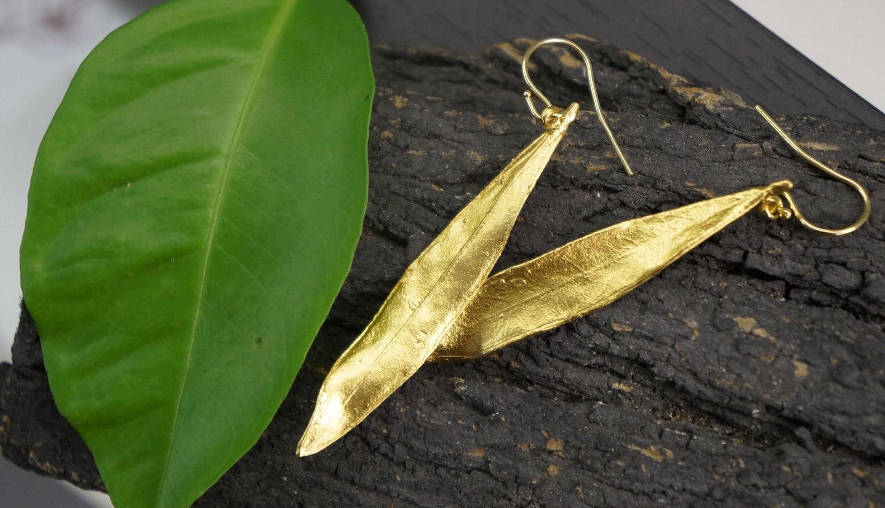 Real Olive Leaves Dangle Earrings - Silver 925/ 14k Dipped Gold Plated or Rose plated. Symbolize harmony, protection, and prosperity.