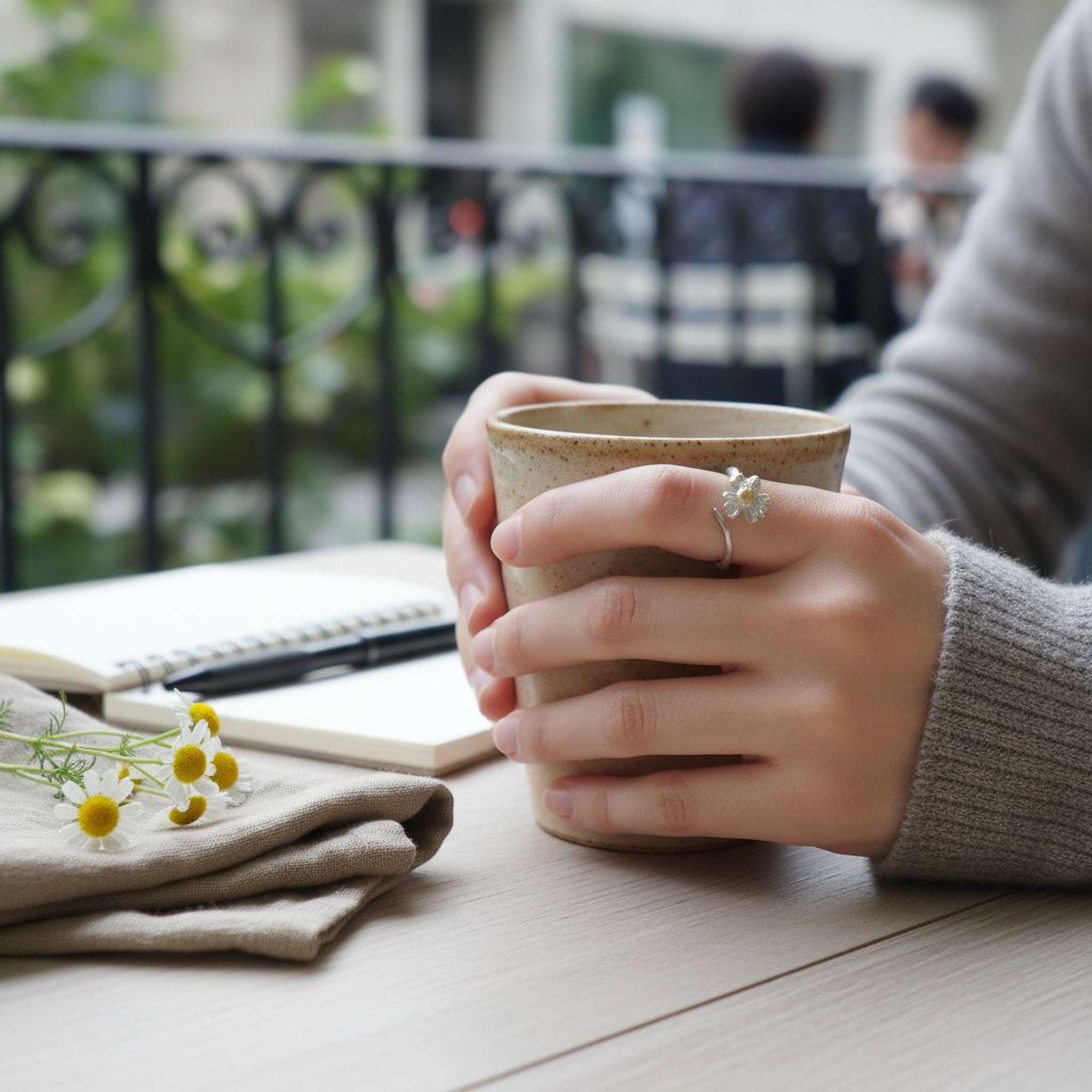 Silver Chamomile Flower Ring, Handmade Minimalist Jewelry, Botanical Band, Gift for Luck & Health, Eco Sustainable Sterling Silver 925