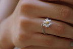 Silver Chamomile Flower Ring, Handmade Minimalist Jewelry, Botanical Band, Gift for Luck & Health, Eco Sustainable Sterling Silver 925