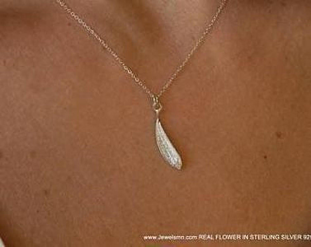 Solid Gold Leaf Necklace Jewelry, Real Gold Pendant, Gift for Her, Birthday Gift for Women, Handmade Jewelry