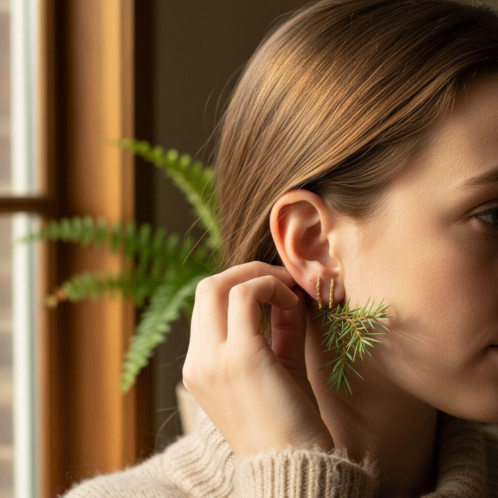 Real Juniper Branch Studs, Handmade Minimalist Jewelry, Organic Forest Earrings, Dainty Gift for Health & Resilience, Sterling Silver 925