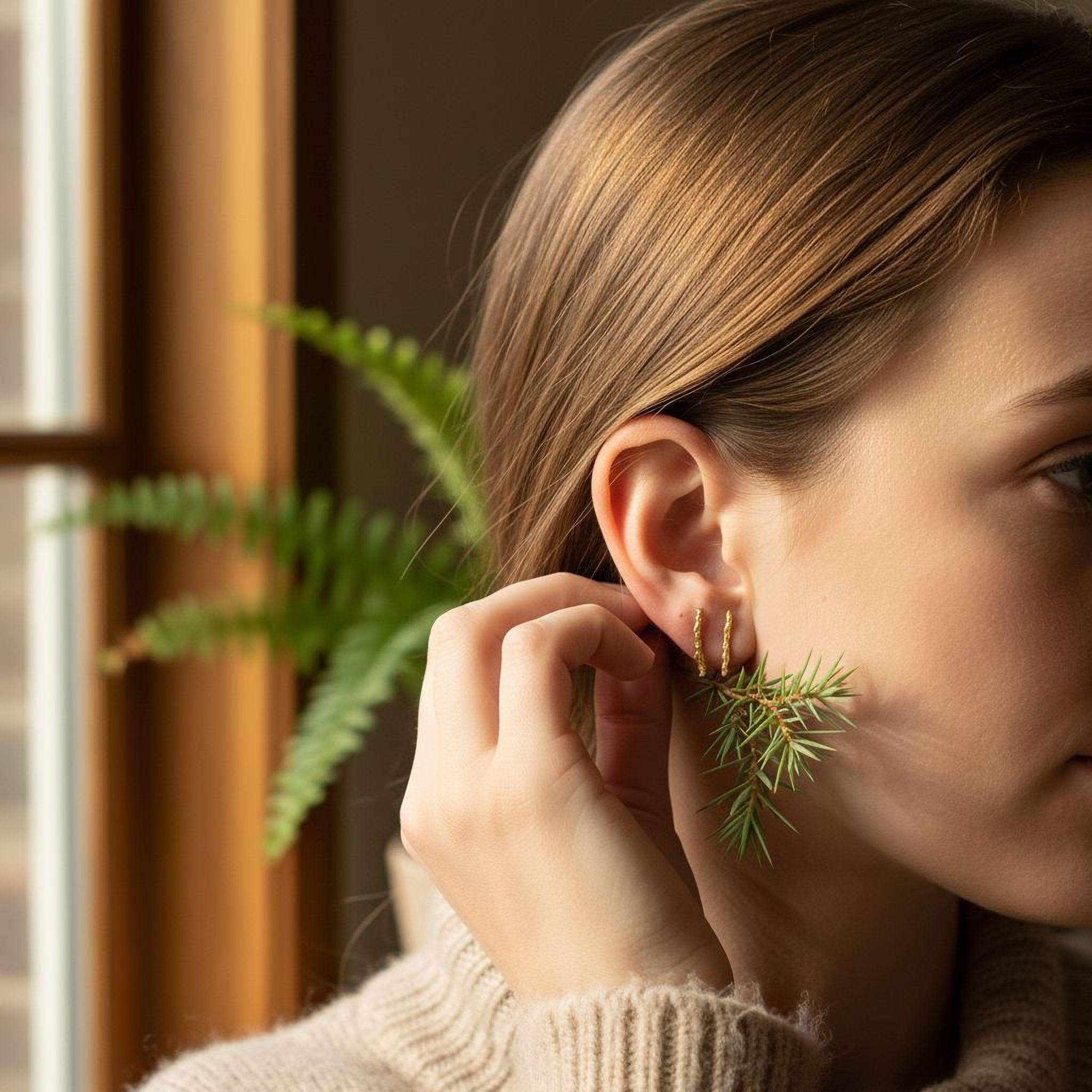 Real Juniper Branch Studs, Handmade Minimalist Jewelry, Organic Forest Earrings, Dainty Gift for Health & Resilience, Sterling Silver 925