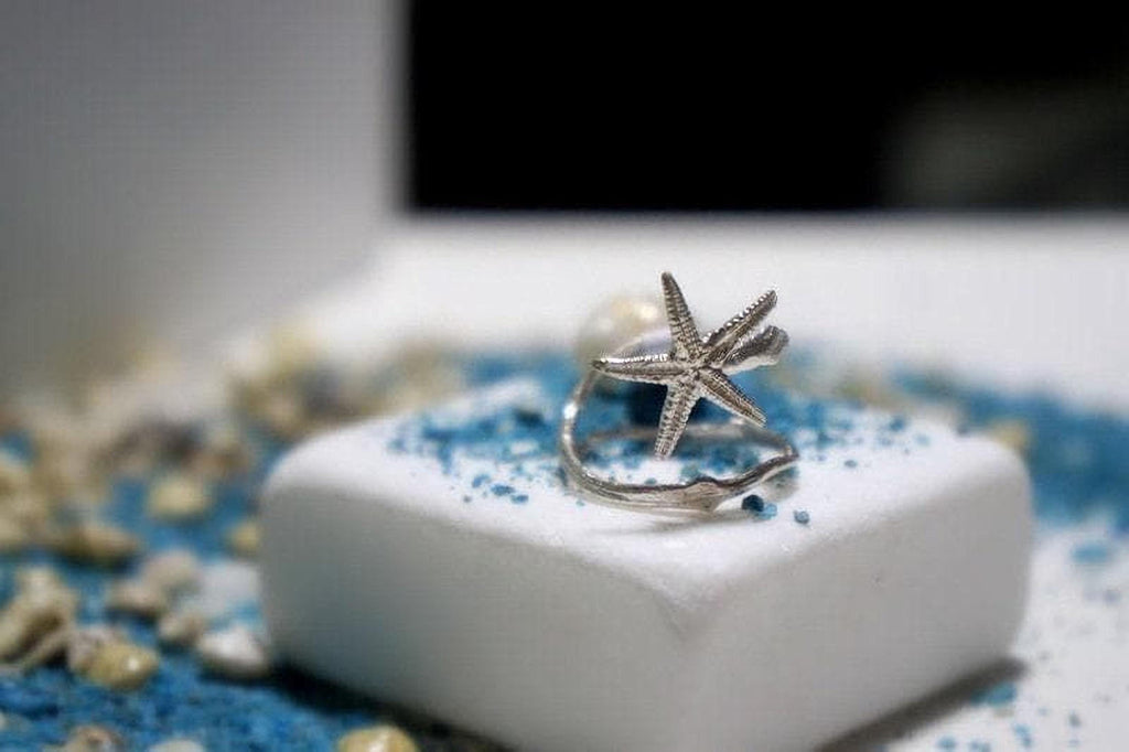 Real Starfish Silver Ring, Handmade Minimalist Jewelry, Organic Beach Band, Gift for Health & Resilience, Sterling Silver 925