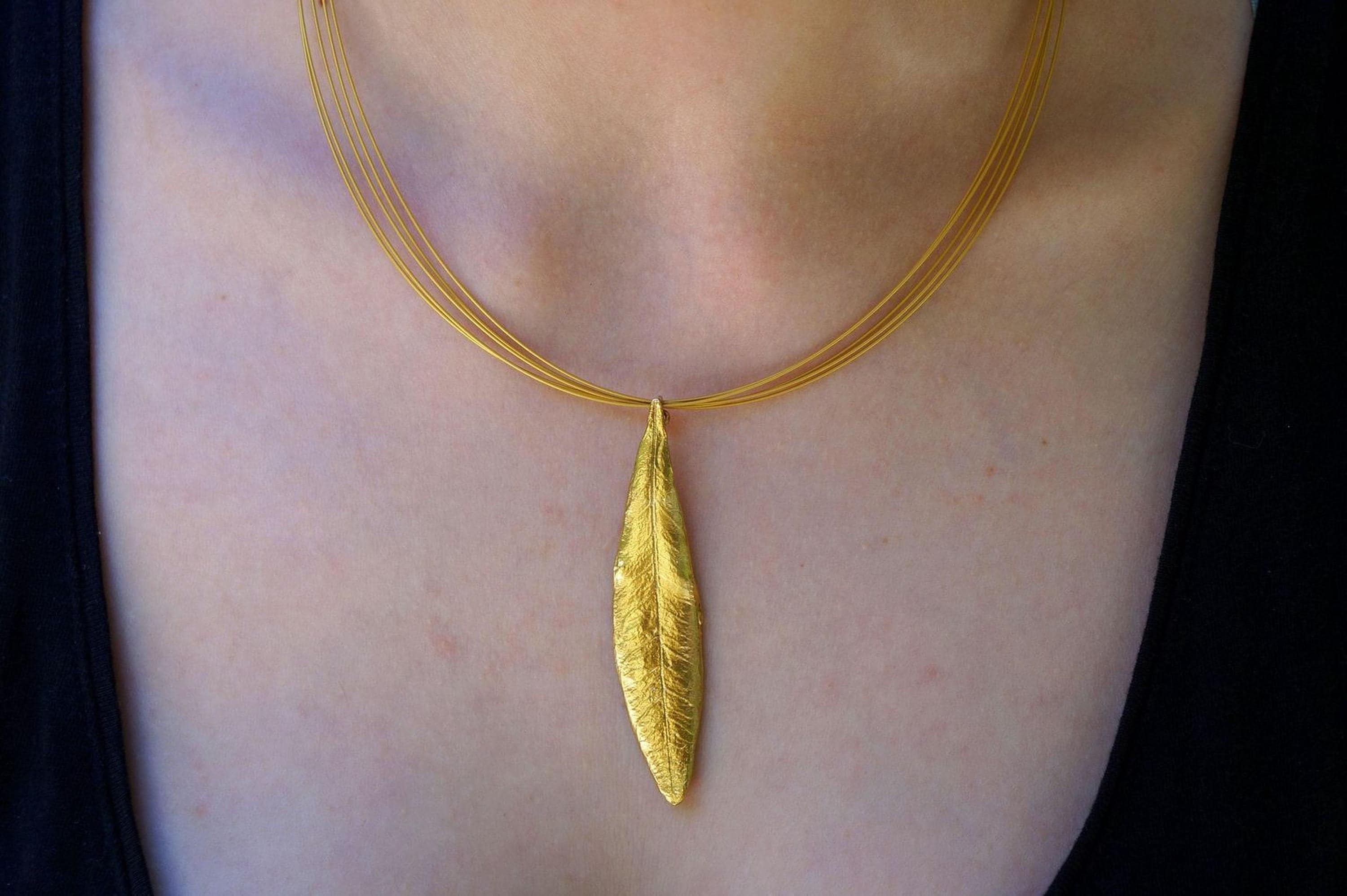 Gold Olive Leaf Pendant, Handmade Nature Jewelry, Organic Tree Necklace, Gift for Luck & Longevity, Eco Sustainable Sterling Silver 925