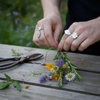Daisy and Rose Flower Ring, Handmade Minimalist Jewelry, Botanical Tree Band, Gift for Luck & Success, Eco Sustainable Sterling Silver 925