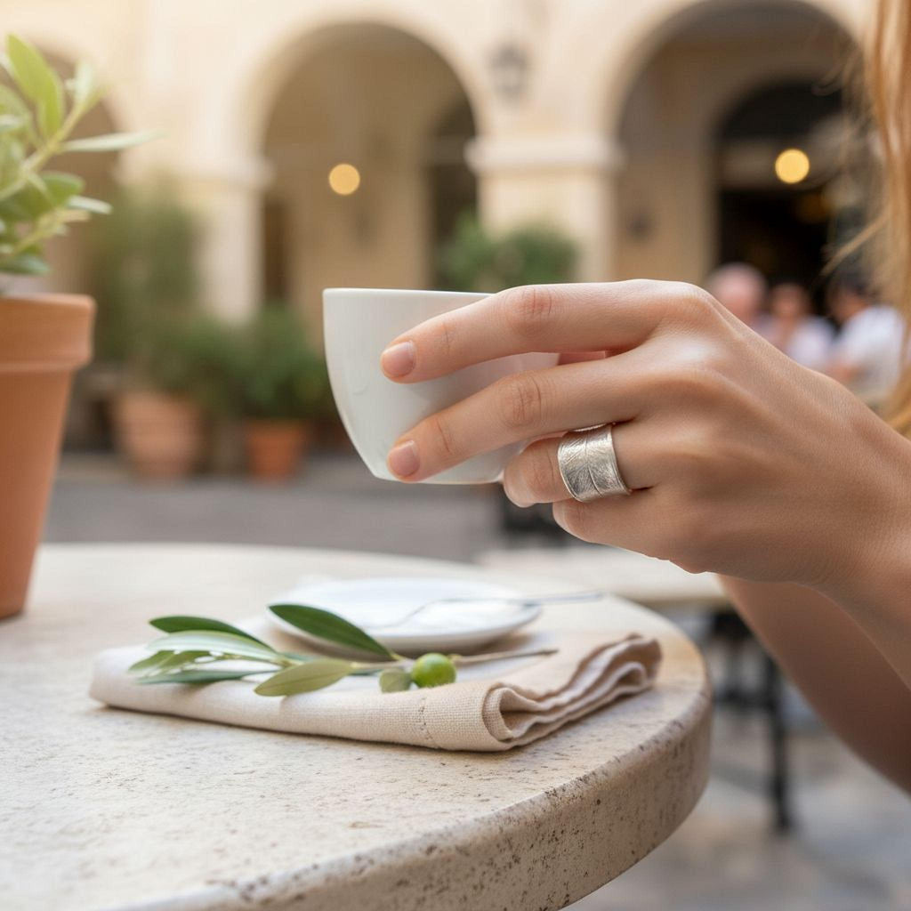 Real Olive Leaf Ring, Handmade Nature Jewelry, Organic Tree Band, Boho Gift for Success & Health, Eco Sustainable Sterling Silver 925