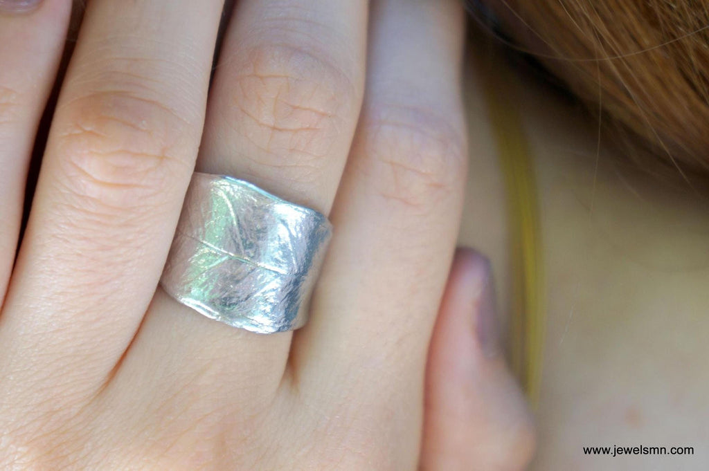 Real Olive Leaf Ring, Handmade Nature Jewelry, Organic Tree Band, Boho Gift for Success & Health, Eco Sustainable Sterling Silver 925