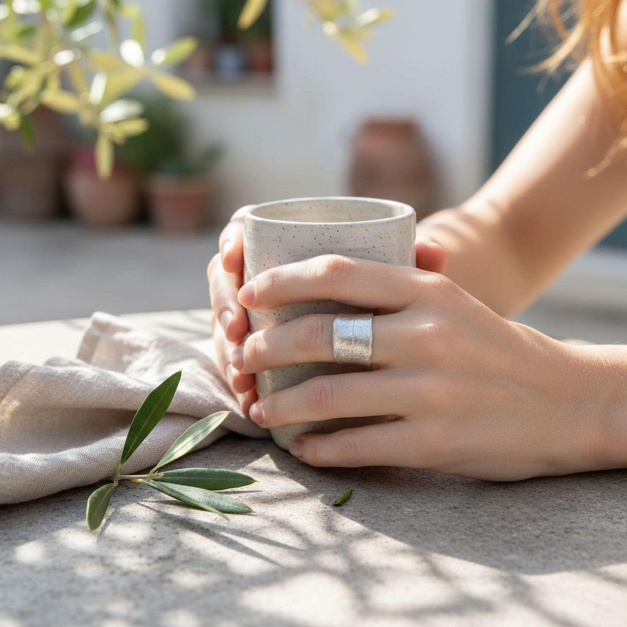 Real Olive Leaf Ring, Handmade Nature Jewelry, Organic Tree Band, Boho Gift for Success & Health, Eco Sustainable Sterling Silver 925