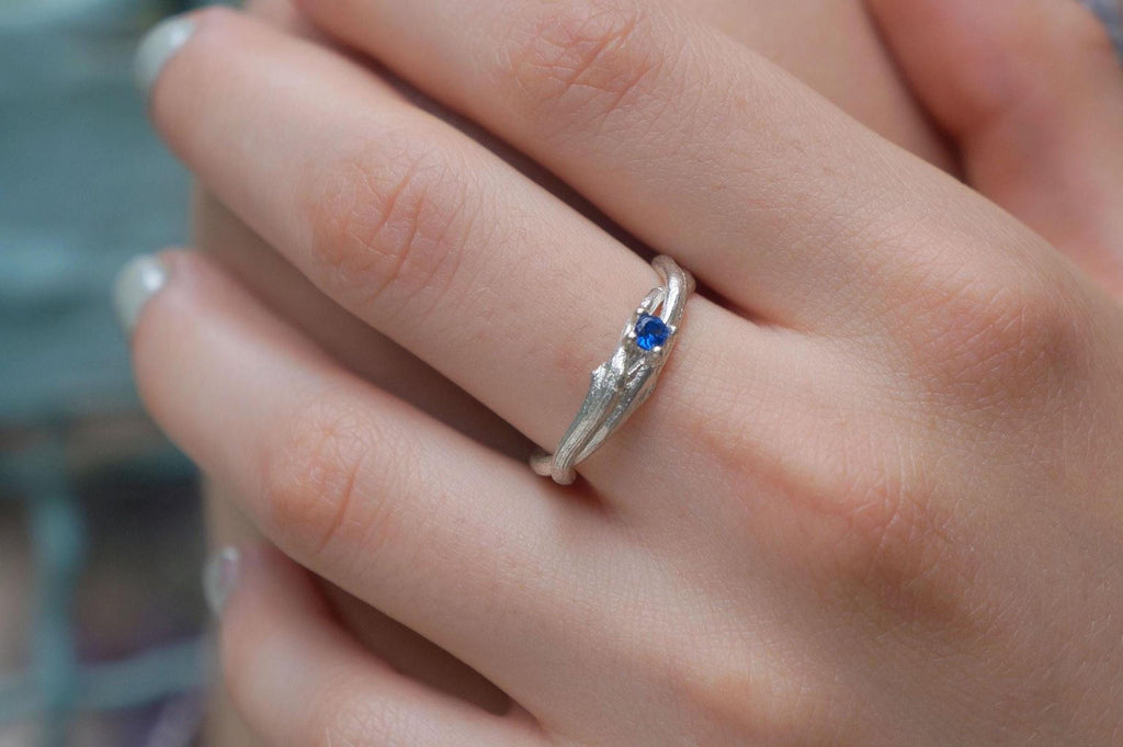 Nature Gold Branch Ring with color Zircon. Gold Plated Sterling Silver 925 Twig Ring, Handmade Minimalist Jewelry