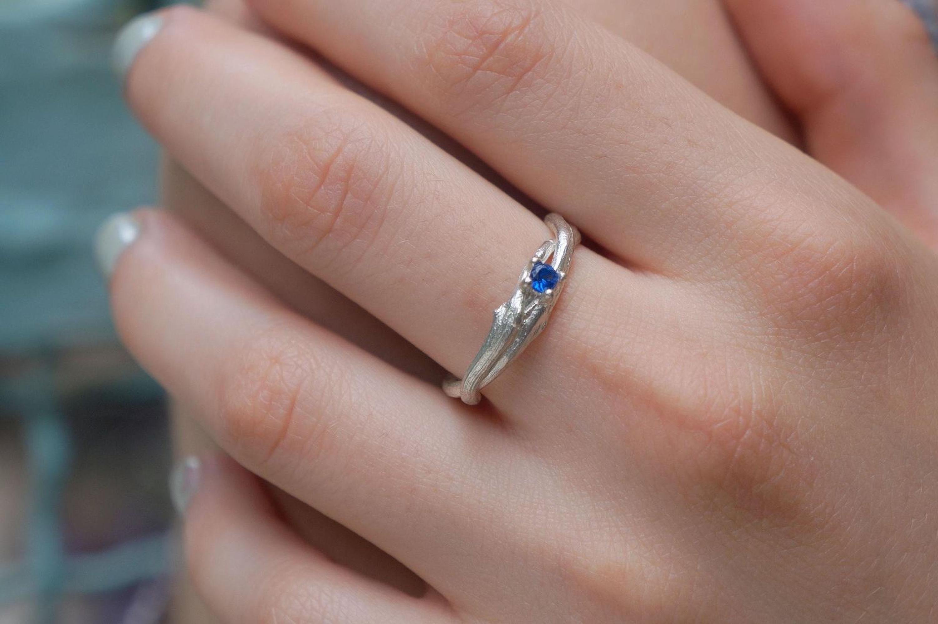 Nature Gold Branch Ring with color Zircon. Gold Plated Sterling Silver 925 Twig Ring, Handmade Minimalist Jewelry