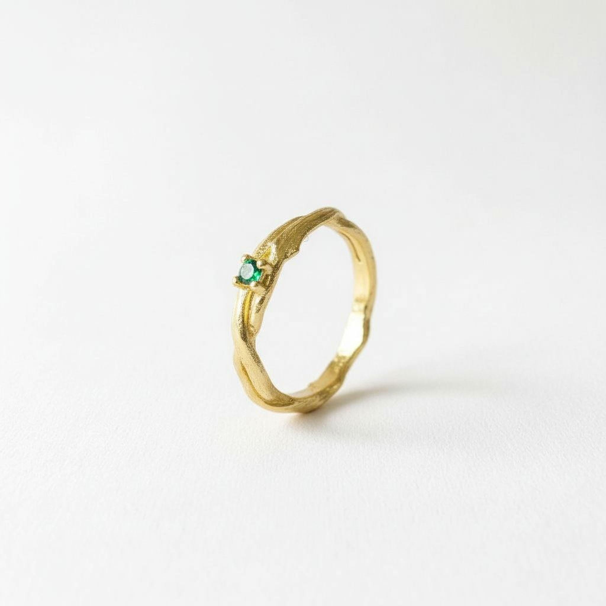 Nature Gold Branch Ring with color Zircon. Gold Plated Sterling Silver 925 Twig Ring, Handmade Minimalist Jewelry
