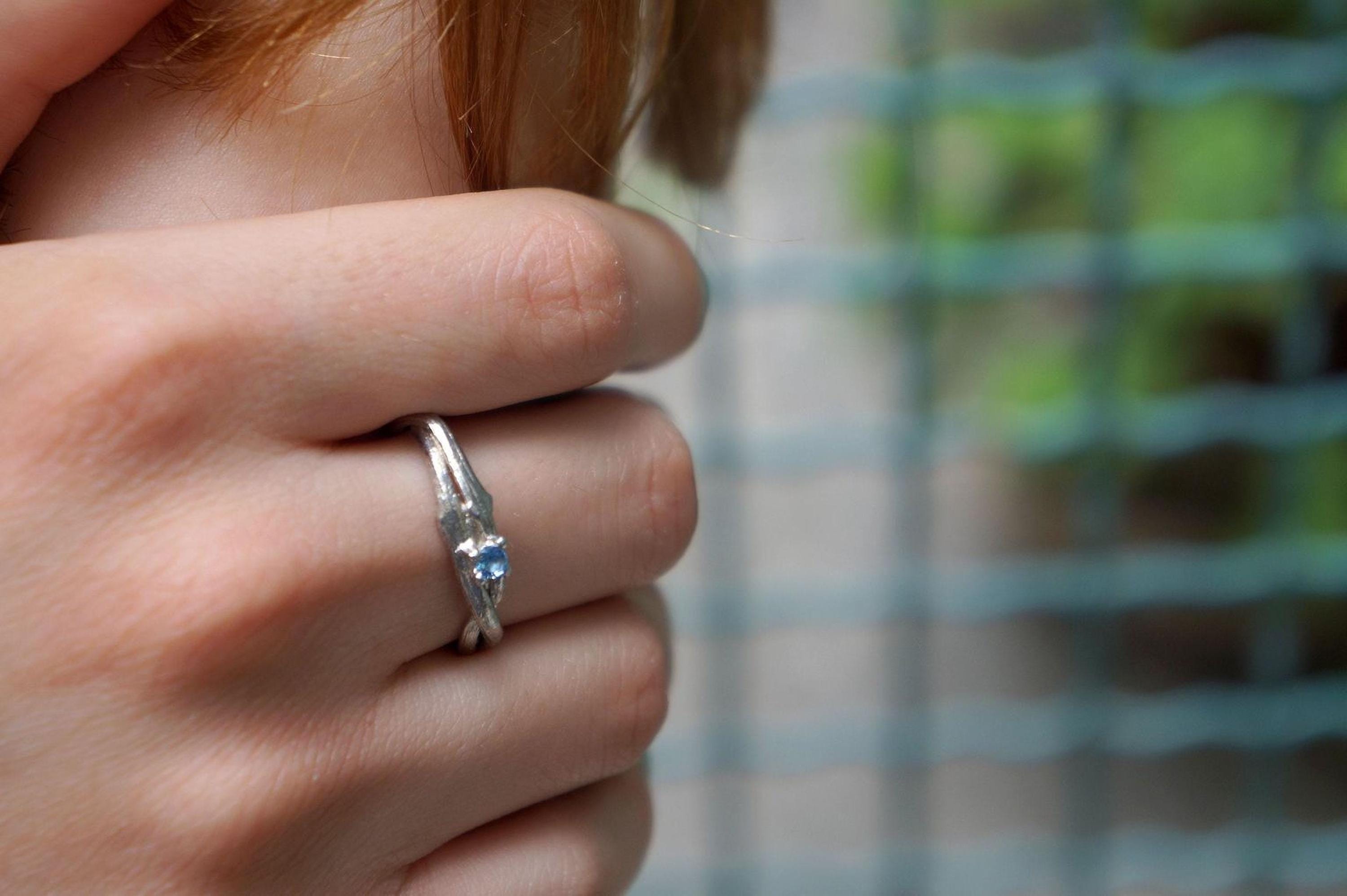 Nature Gold Branch Ring with color Zircon. Gold Plated Sterling Silver 925 Twig Ring, Handmade Minimalist Jewelry