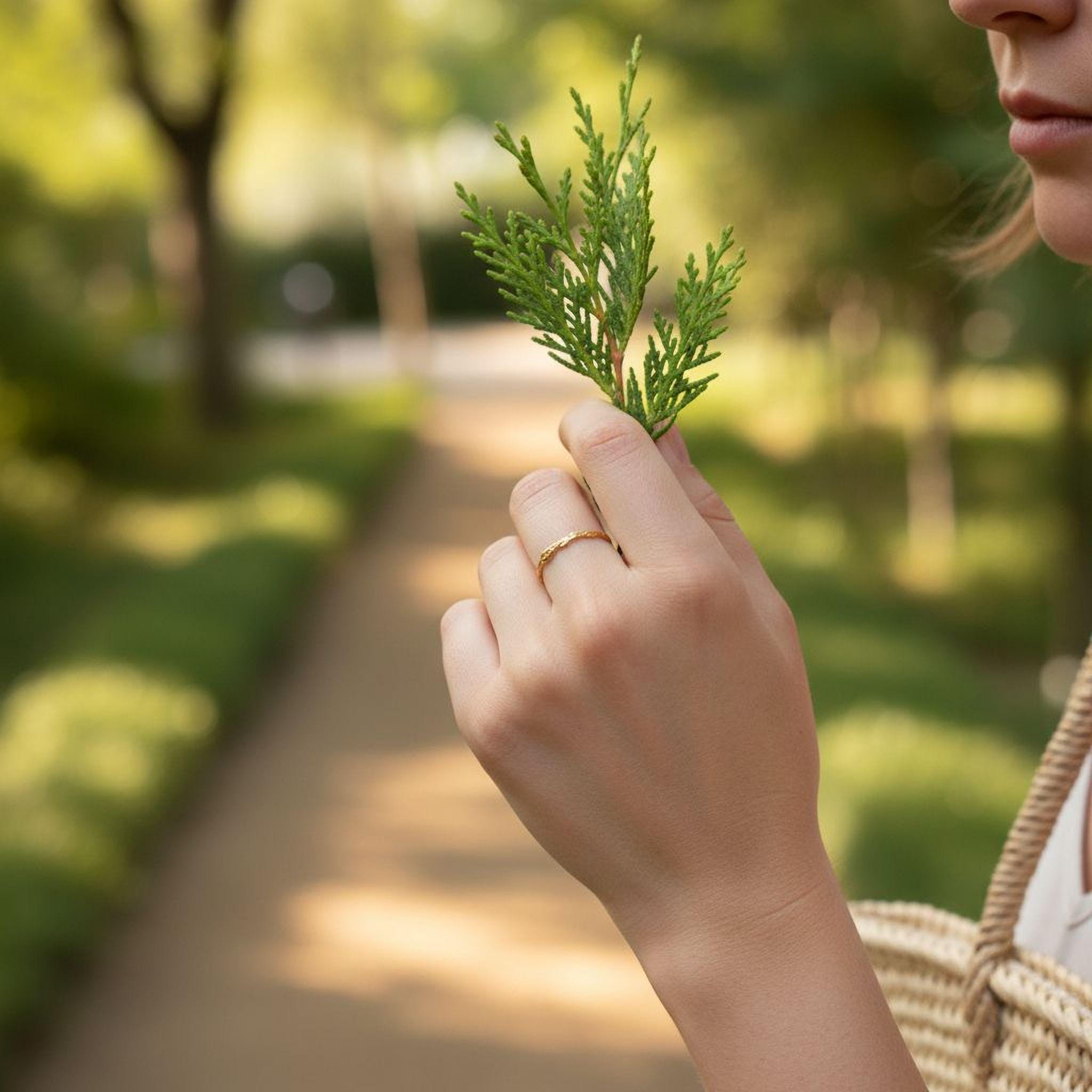 Solid Gold Juniper Branch Ring, Handmade Minimalist Jewelry, Dainty Forest Twig, Gift for Vitality & Luck, Real Gold (9K, 14K, 18K)