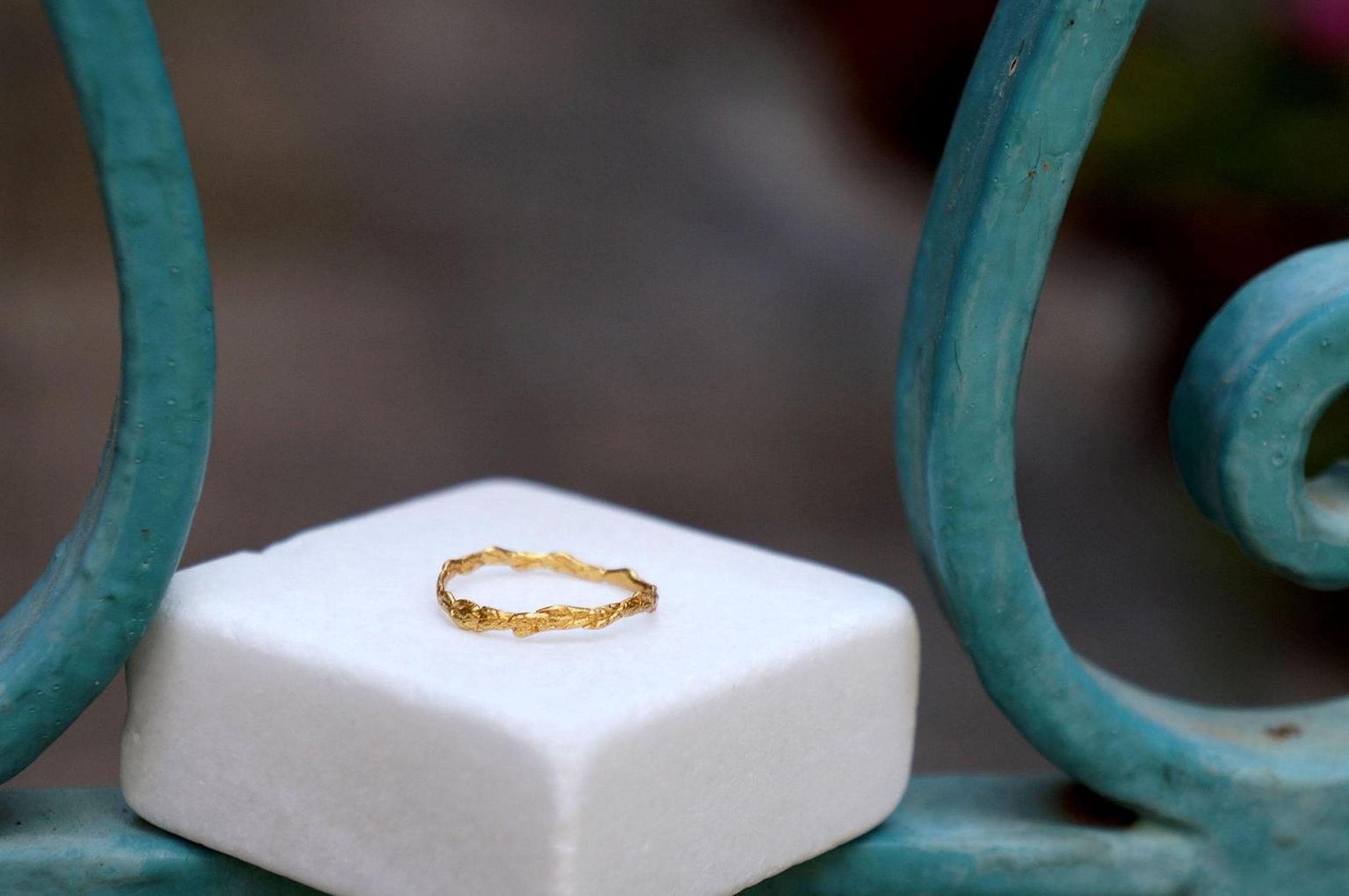 Solid Gold Juniper Branch Ring, Handmade Minimalist Jewelry, Dainty Forest Twig, Gift for Vitality & Luck, Real Gold (9K, 14K, 18K)