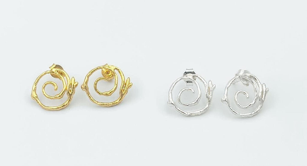 Gold Spiral Twig Earrings, Handmade Minimalist Jewelry, Dainty Branch Drops, Gift for Health and Renewal, Sterling Silver 925