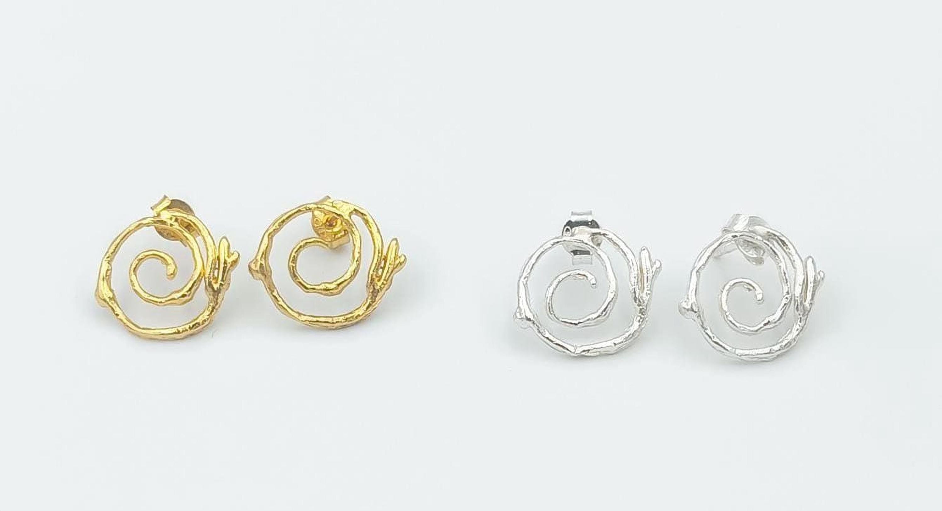 Gold Spiral Twig Earrings, Handmade Minimalist Jewelry, Dainty Branch Drops, Gift for Health and Renewal, Sterling Silver 925