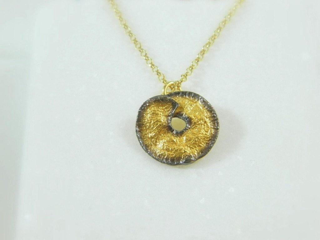 Gold Disc Flower Necklace, Handmade Minimalist Jewelry, Organic Nature Pendant, Gift for Health and Longevity, Sterling Silver 925