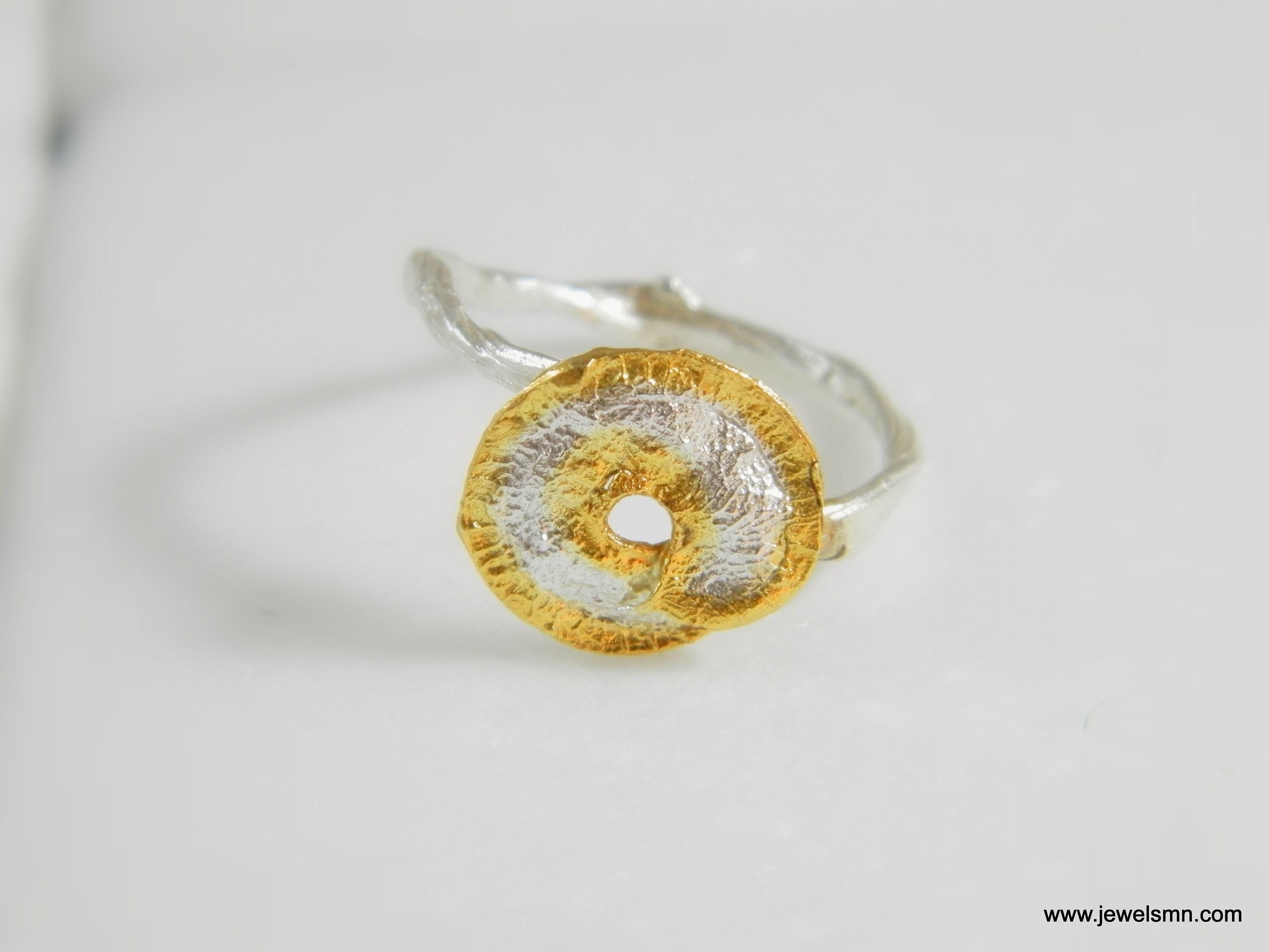 Silver Disc Flower Ring, Handmade Minimalist Jewelry, Organic Forest Band, Gift for Health and Longevity, Sterling Silver 925