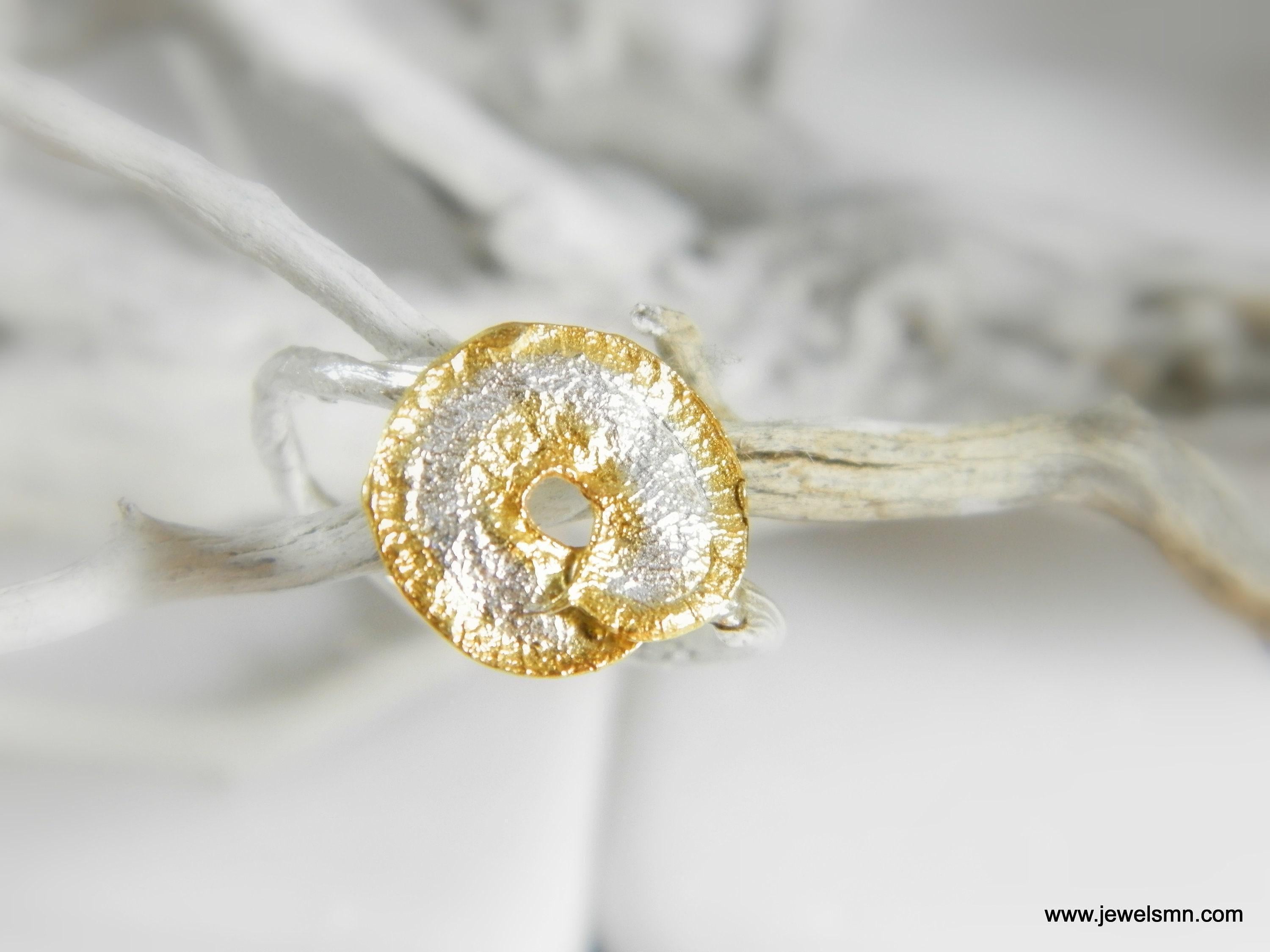 Silver Disc Flower Ring, Handmade Minimalist Jewelry, Organic Forest Band, Gift for Health and Longevity, Sterling Silver 925