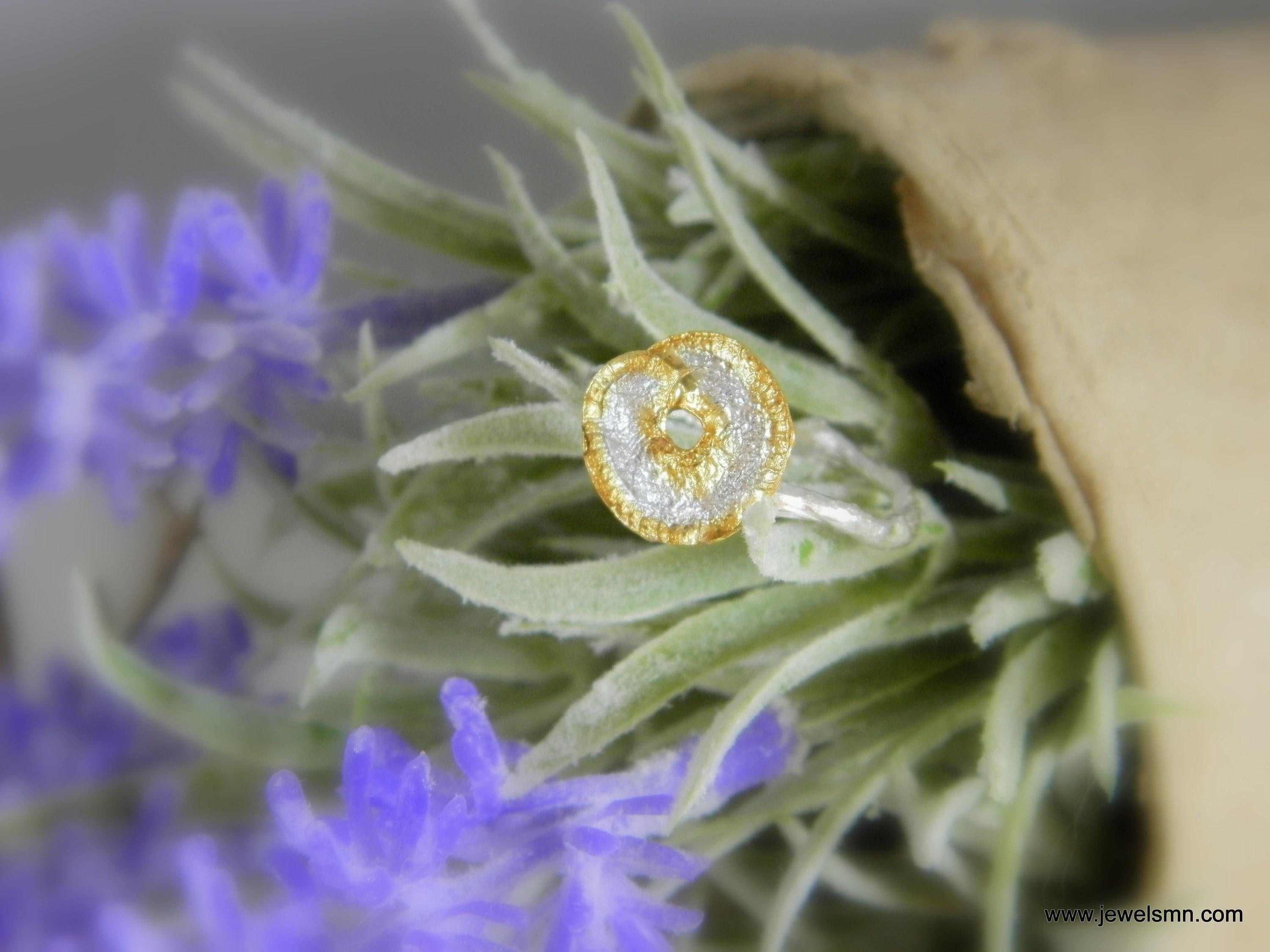 Silver Disc Flower Ring, Handmade Minimalist Jewelry, Organic Forest Band, Gift for Health and Longevity, Sterling Silver 925
