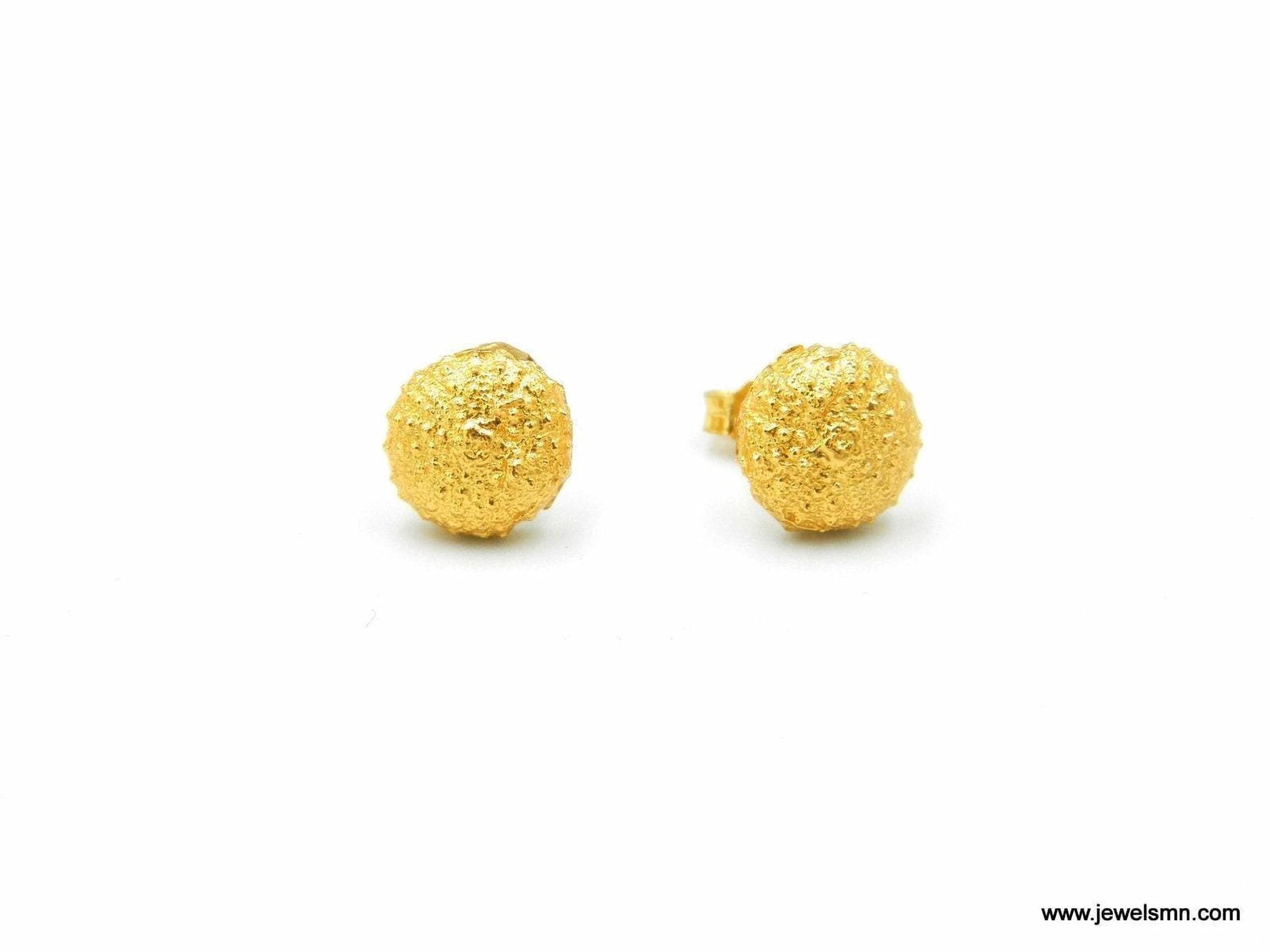 Gold Urchin Earrings, Handmade Sea Jewelry, Organic Beach Studs, Gift for Health and Longevity, Eco Sustainable Sterling Silver 925