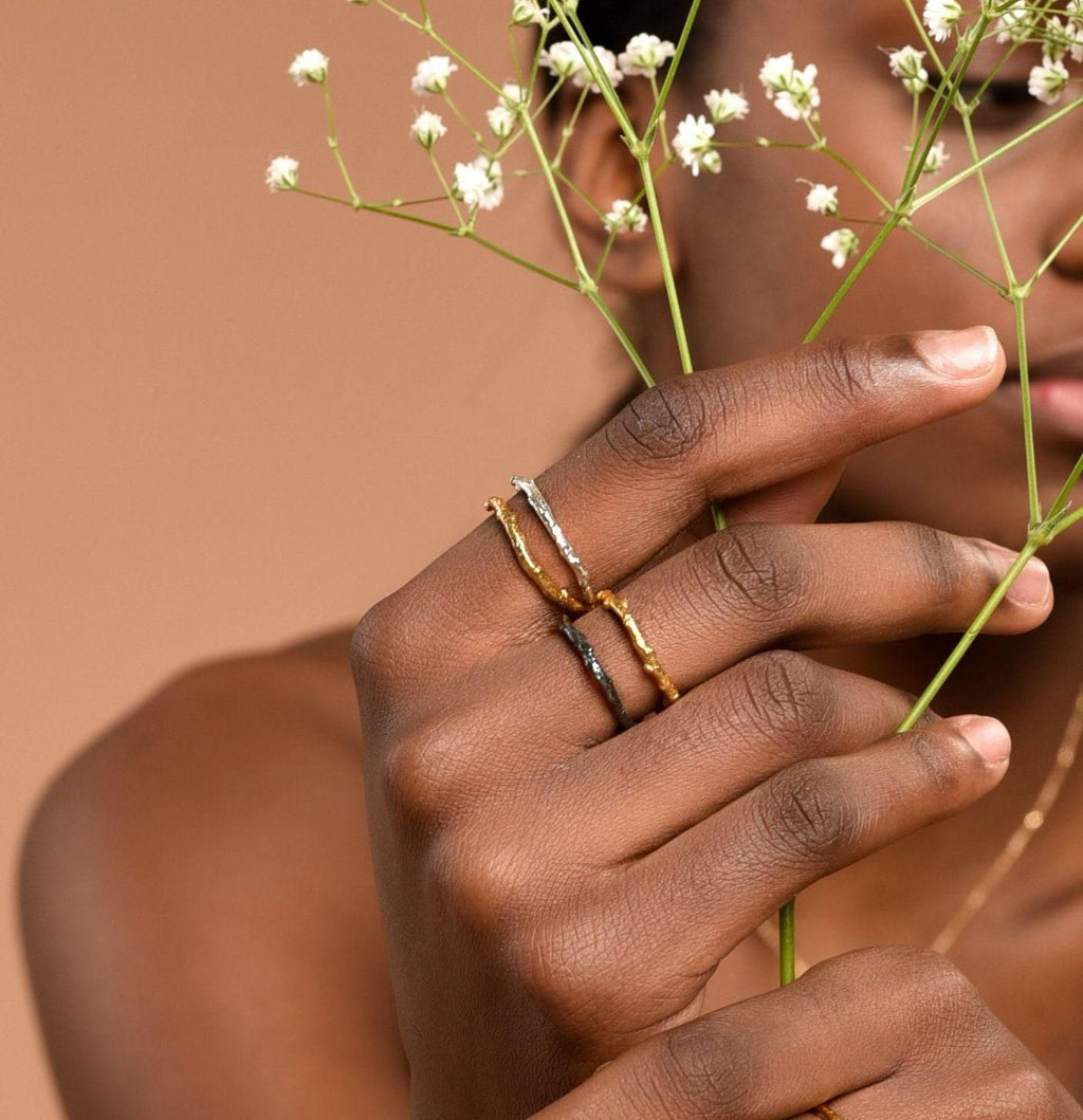 Stack Olive Branch Ring, Handmade Minimalist Jewelry, Real Tree Band, Gift for Health and Longevity, Eco Sustainable Sterling Silver 925