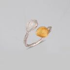 Dainty Gold Clam Ring, Handmade Minimalist Jewelry, Organic Ocean Band, Gift for Health and Longevity, Eco Sustainable Sterling Silver 925