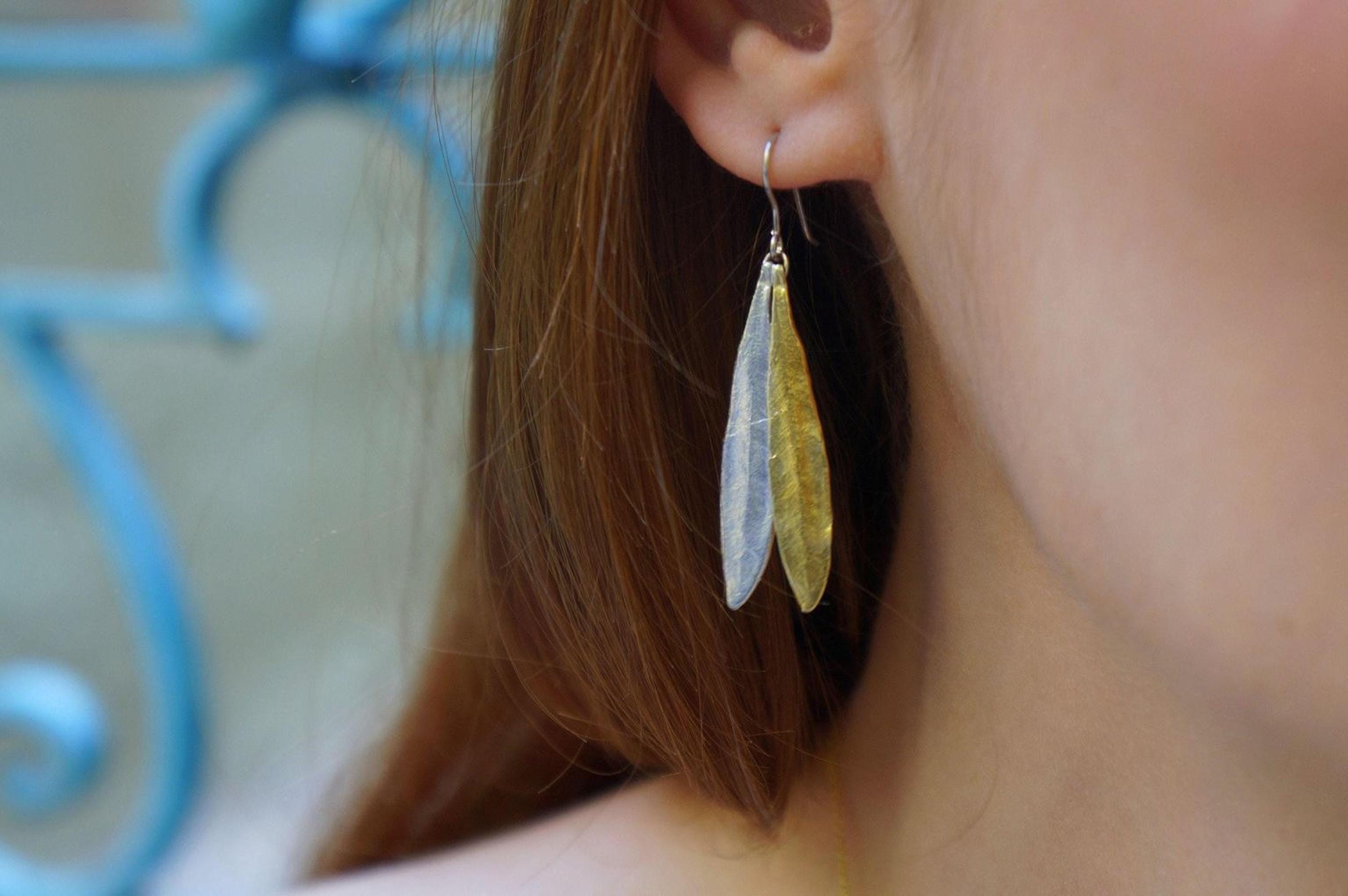 Real Olive Leaf Earrings, Handmade Statement Jewelry, Organic Tree Dangles, Gift for Health and Luck, Sterling Silver 925