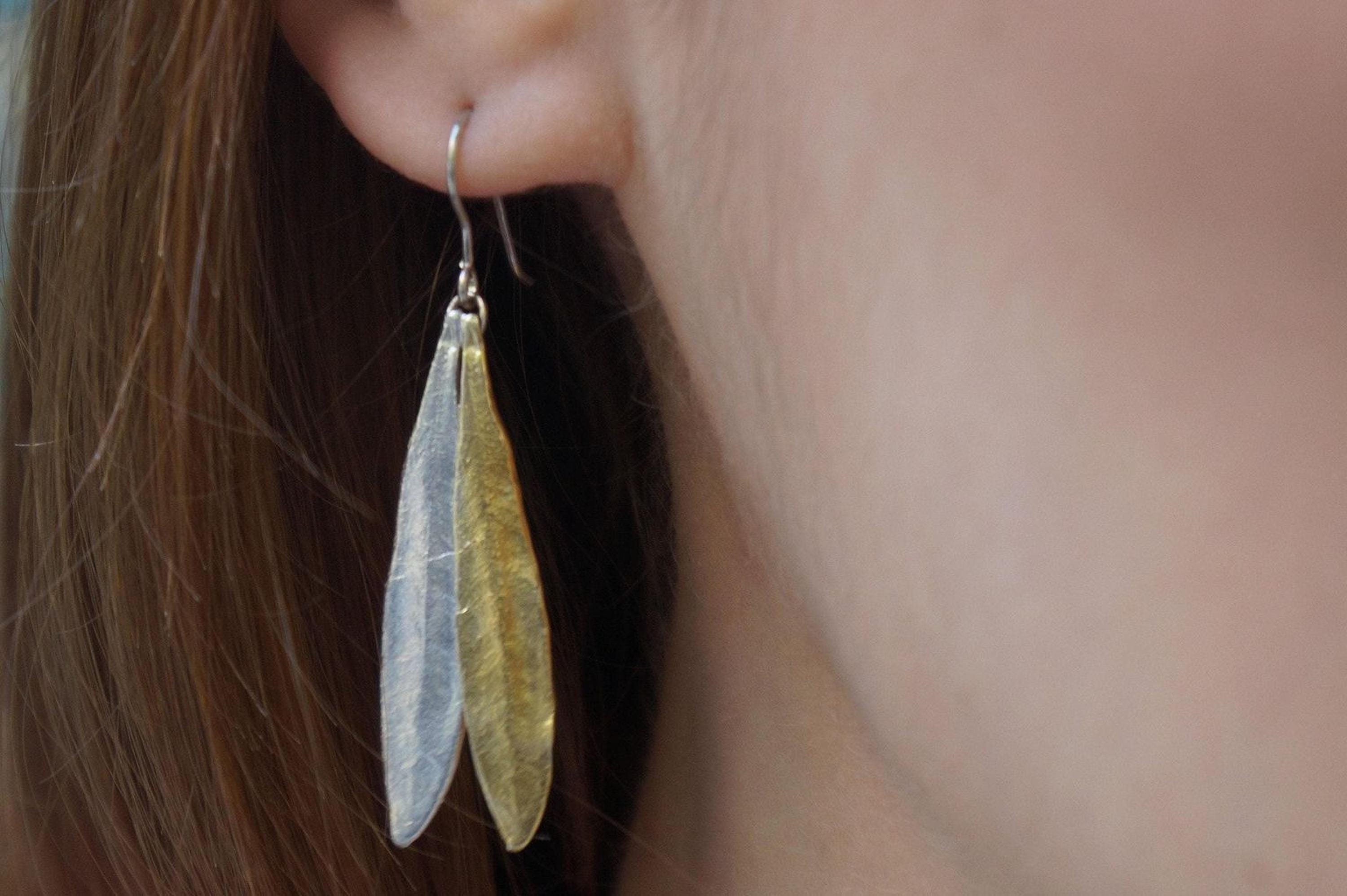 Real Olive Leaf Earrings, Handmade Statement Jewelry, Organic Tree Dangles, Gift for Health and Luck, Sterling Silver 925