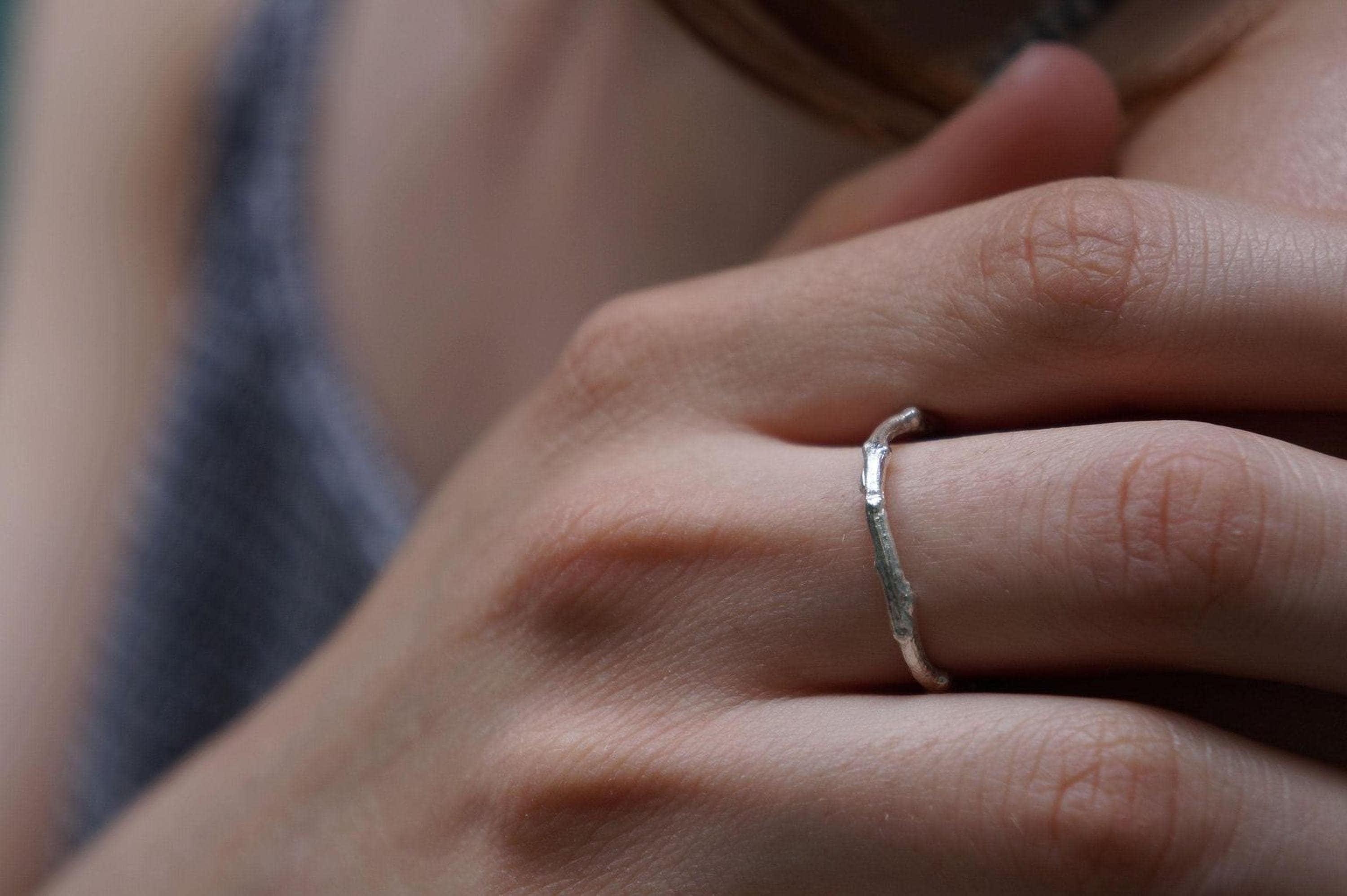 Silver Olive Leaf Branch Ring, Handmade Minimalist Jewelry, Organic Tree Band, Dainty Gift for Longevity & Success, Sterling Silver 925