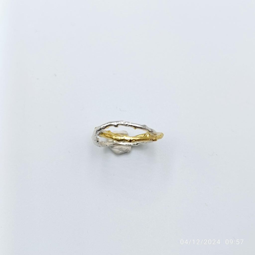 Two-Tone Olive Twig Ring, Handmade Minimalist Jewelry, Organic Branch Band, Gift for Health and Longevity, Sterling Silver 925
