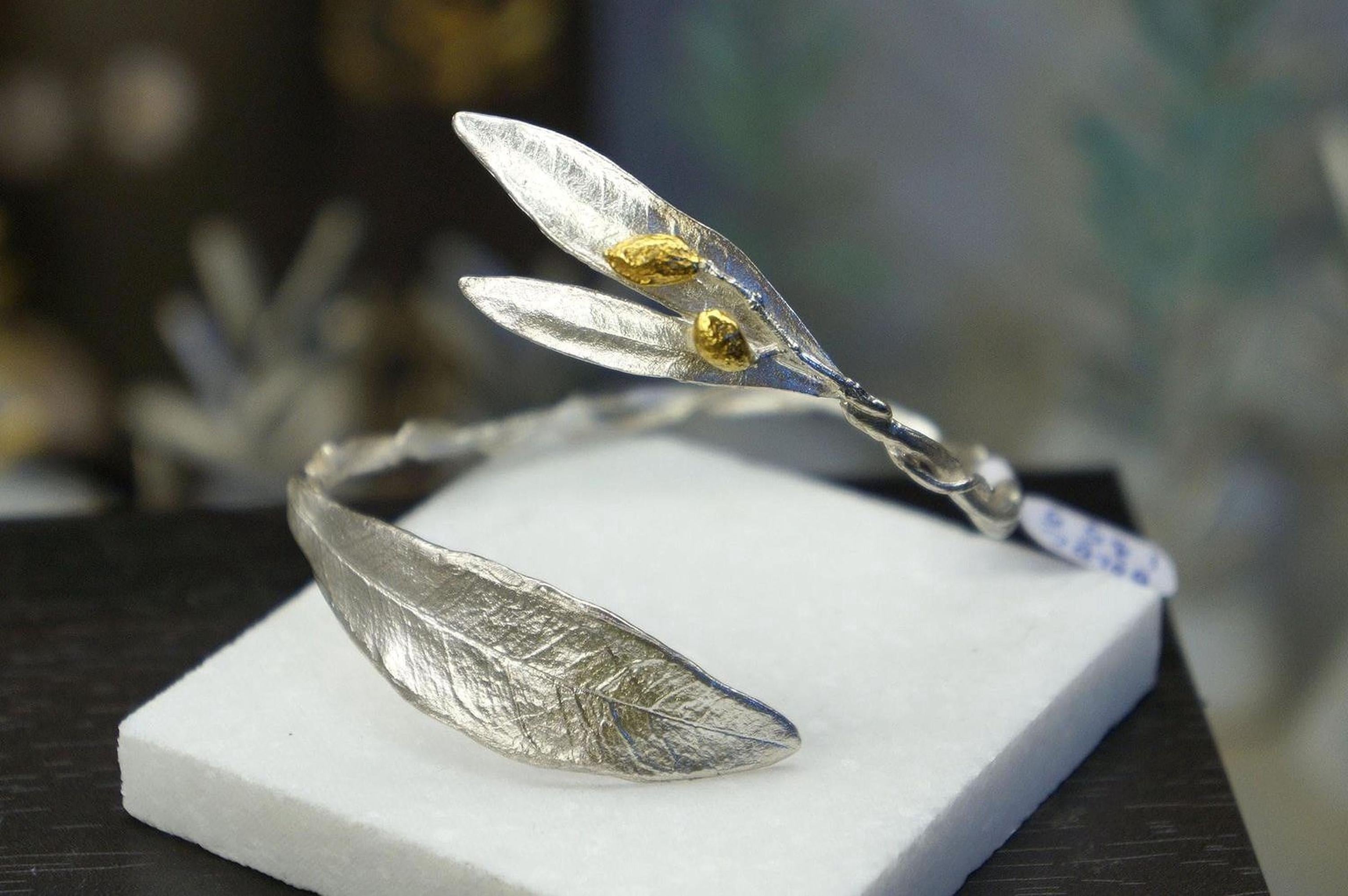 Real Olive Leaf Bracelet, Handmade Nature-Inspired Jewelry, Organic Boho Cuff, Gift for Health and Longevity, Sterling Silver 925