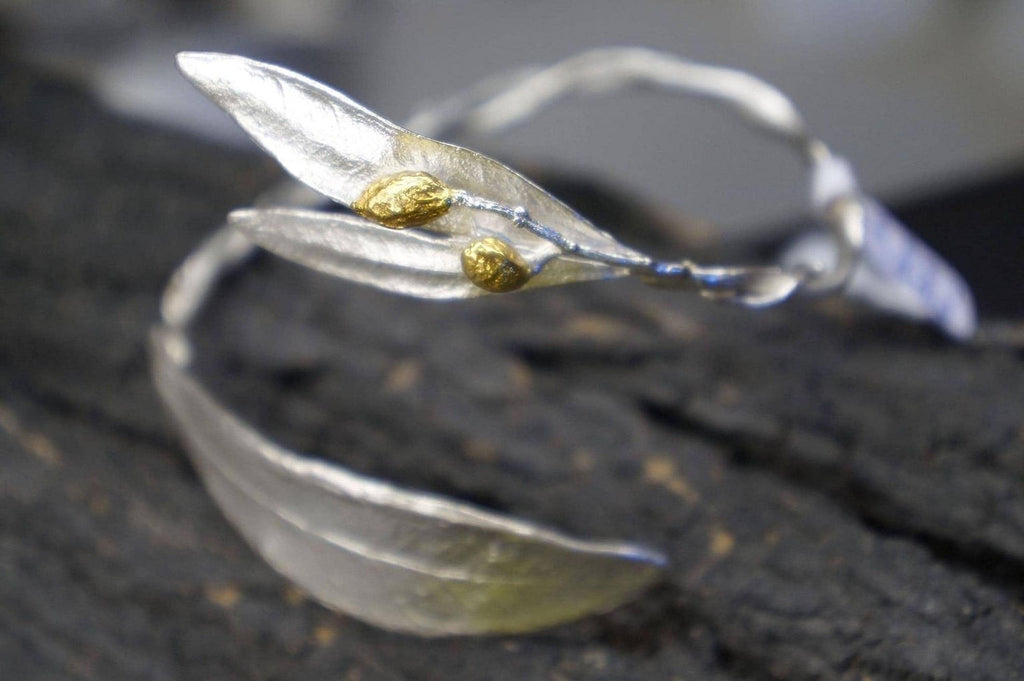 Real Olive Leaf Bracelet, Handmade Nature-Inspired Jewelry, Organic Boho Cuff, Gift for Health and Longevity, Sterling Silver 925