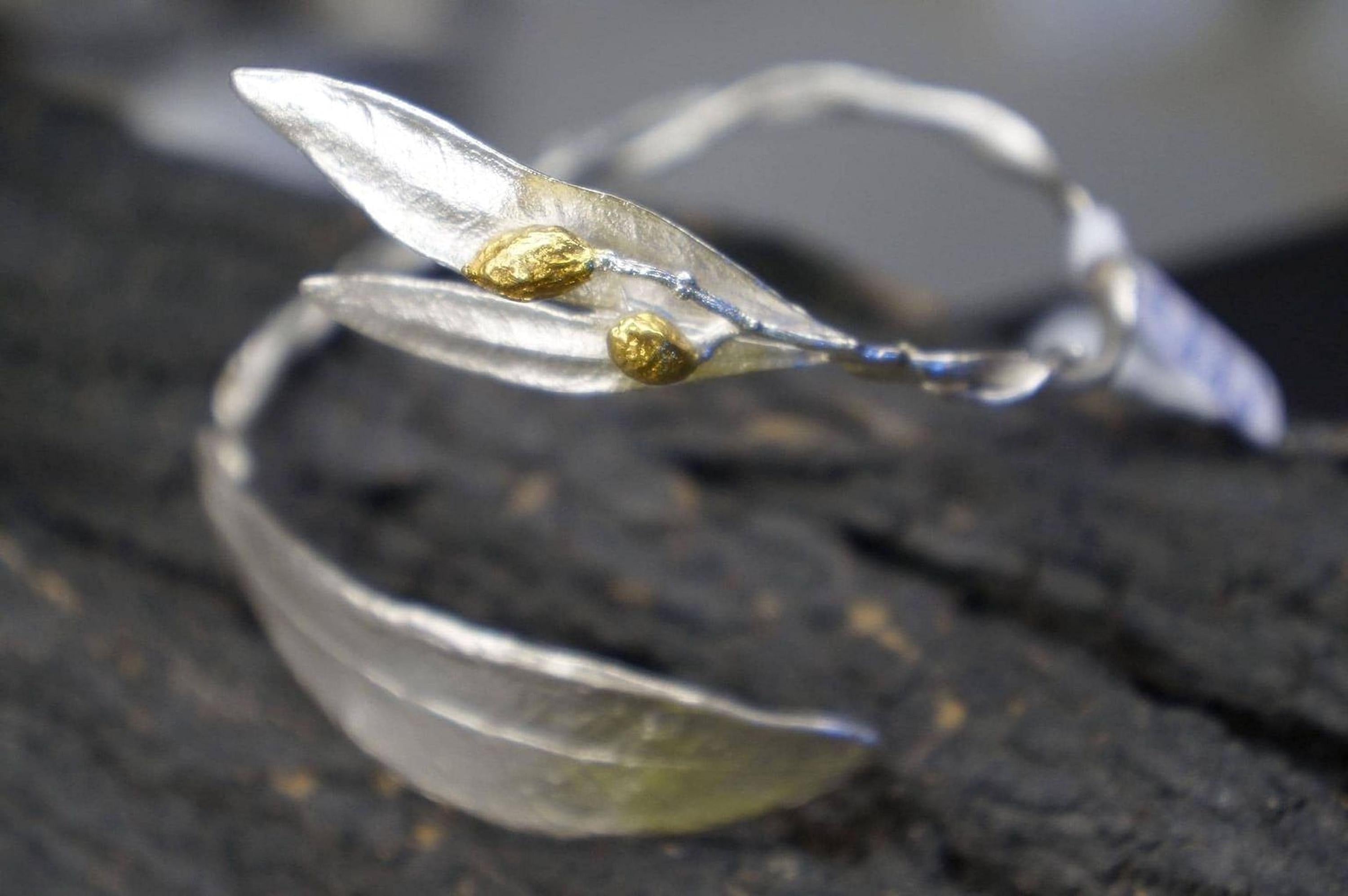 Real Olive Leaf Bracelet, Handmade Nature-Inspired Jewelry, Organic Boho Cuff, Gift for Health and Longevity, Sterling Silver 925