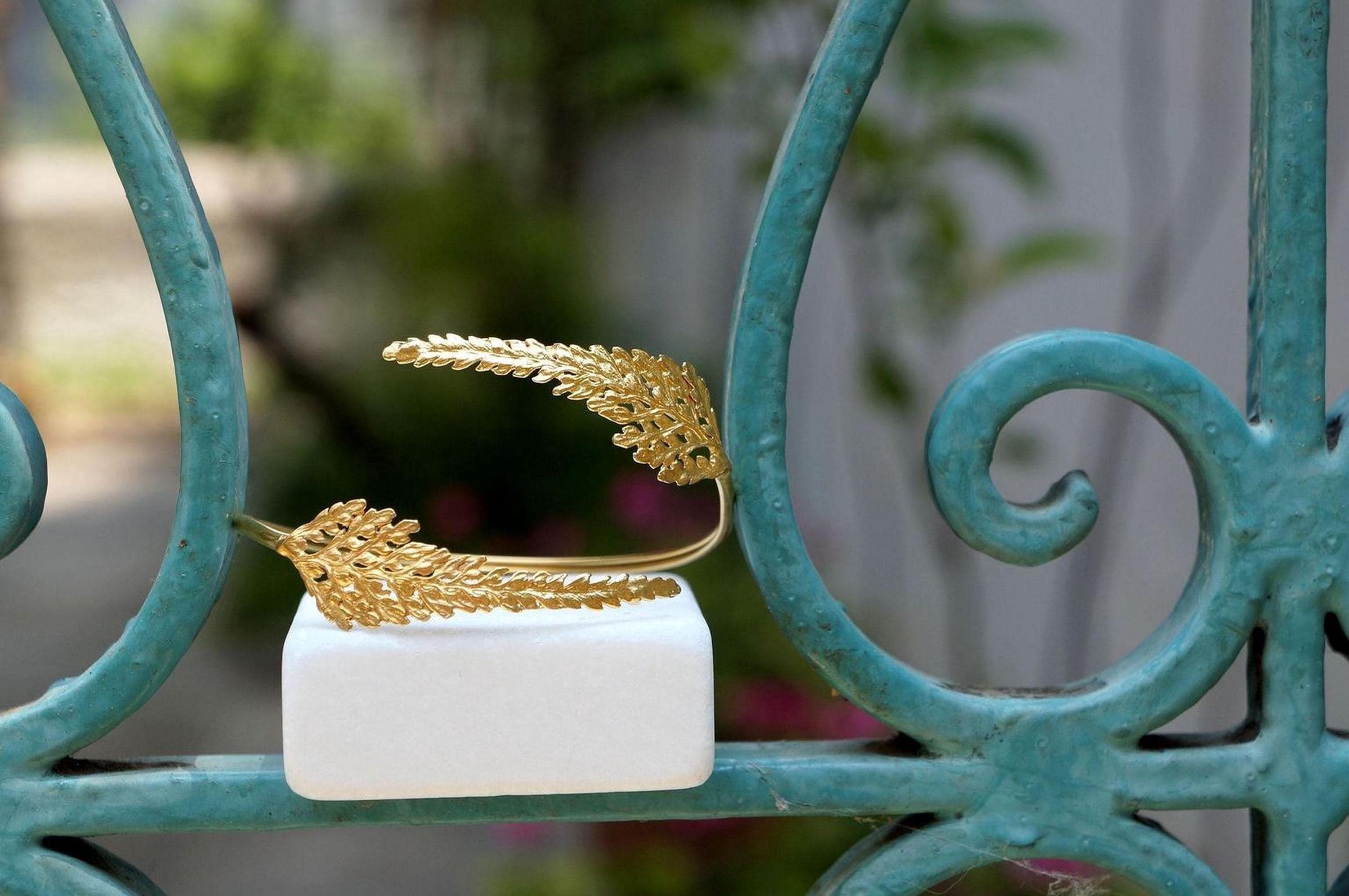 Real Fern Leaf Gold Cuff, Handmade Nature Jewelry, Organic Forest Bracelet, Gift for Growth, Eco Sustainable Sterling Silver 925