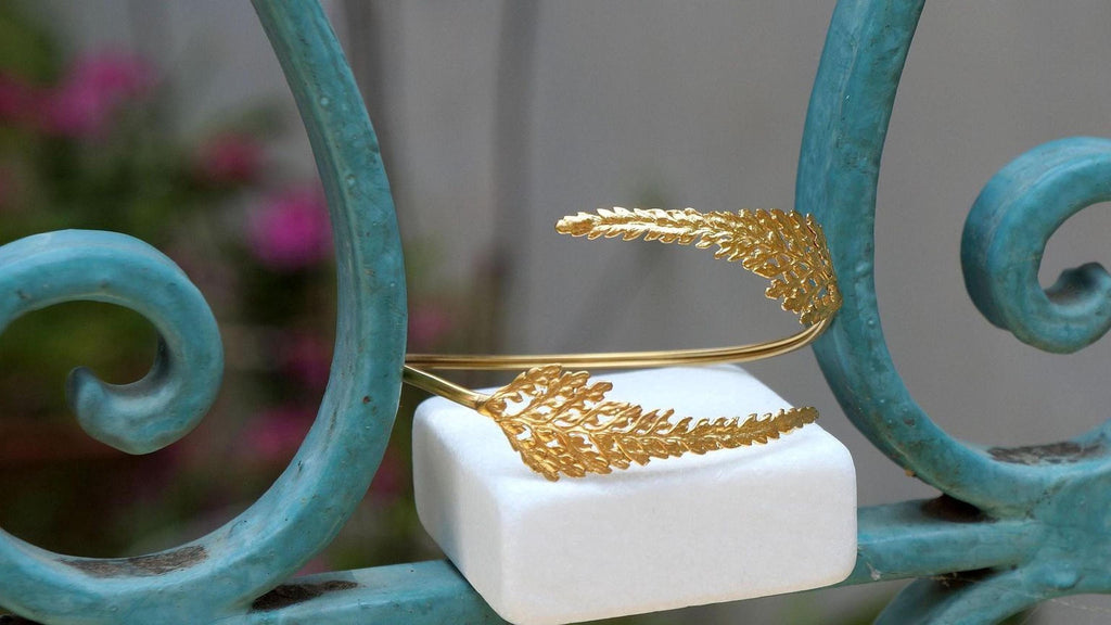 Real Fern Leaf Gold Cuff, Handmade Nature Jewelry, Organic Forest Bracelet, Gift for Growth, Eco Sustainable Sterling Silver 925