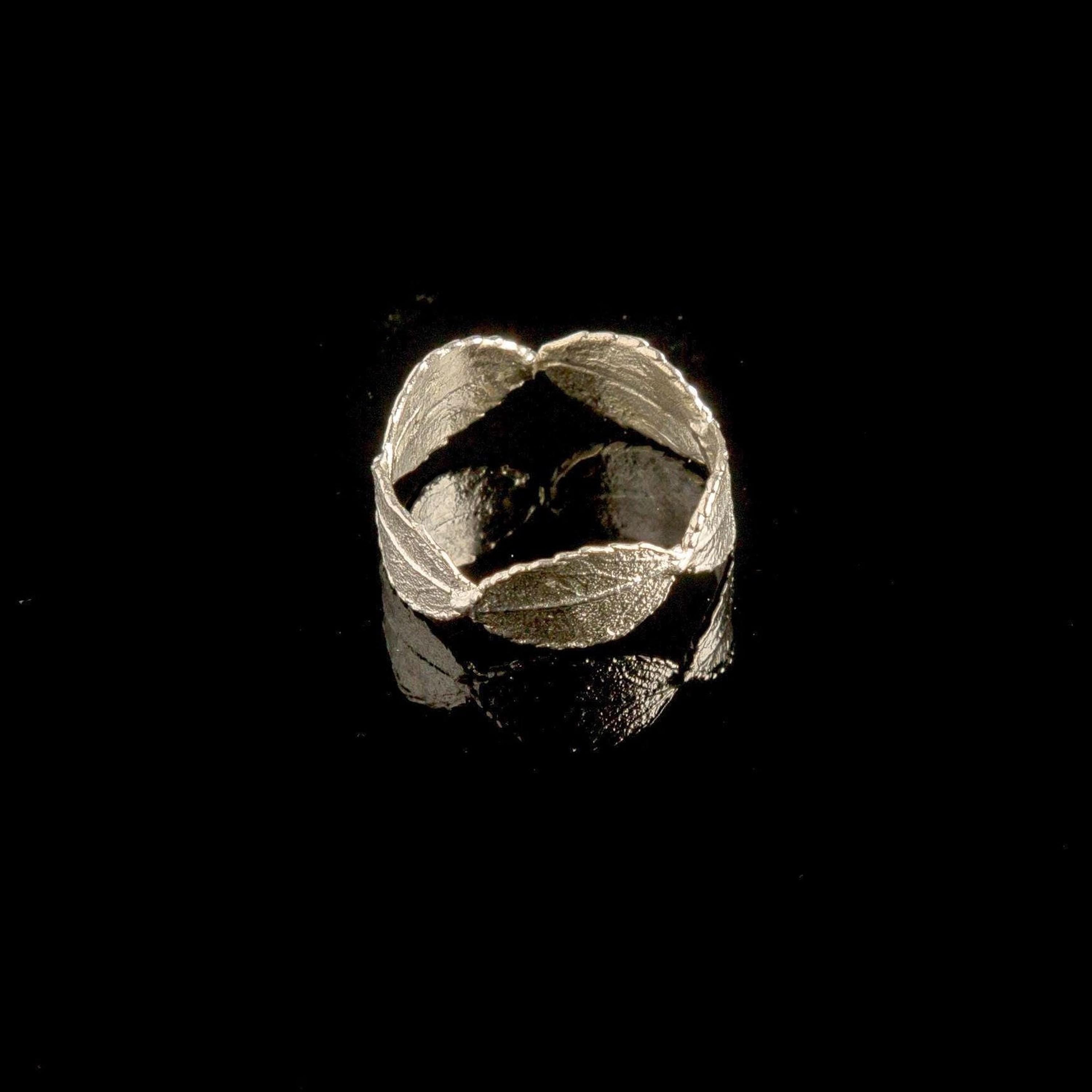 Real Rose Leaf Ring, Handmade Minimalist Jewelry, Organic Forest Band, Gift for Passion & Luck, Eco Sustainable Sterling Silver 925