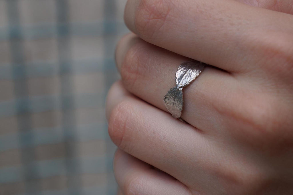 Real Rose Leaf Ring, Handmade Minimalist Jewelry, Organic Forest Band, Gift for Passion & Luck, Eco Sustainable Sterling Silver 925