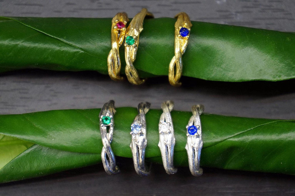 Real Olive Branch Gold Ring, Handmade Minimalist Jewelry, Organic Tree Band, Gift for Health & Luck, Gold and Sterling Silver 925