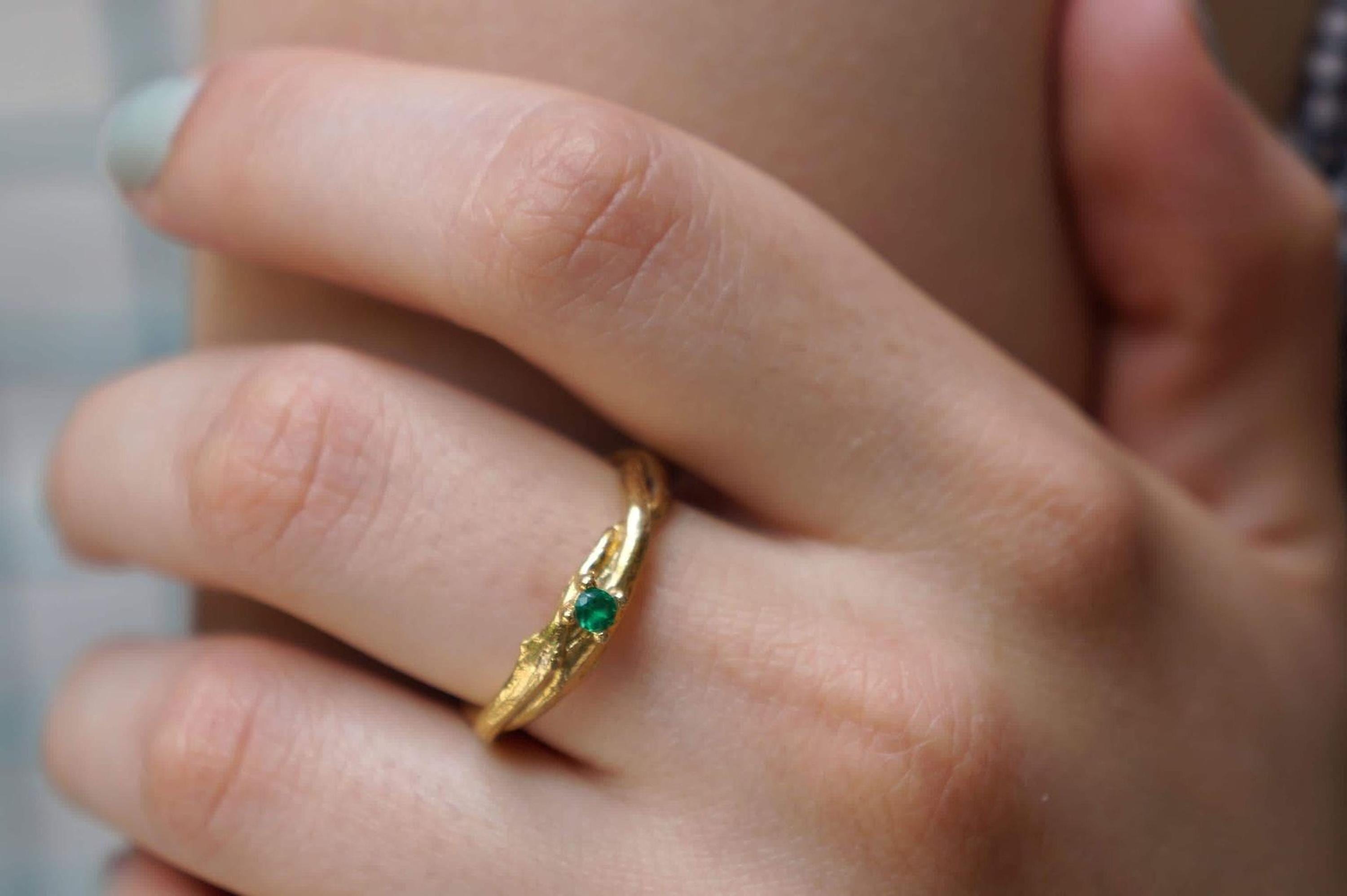 Real Olive Branch Gold Ring, Handmade Minimalist Jewelry, Organic Tree Band, Gift for Health & Luck, Gold and Sterling Silver 925