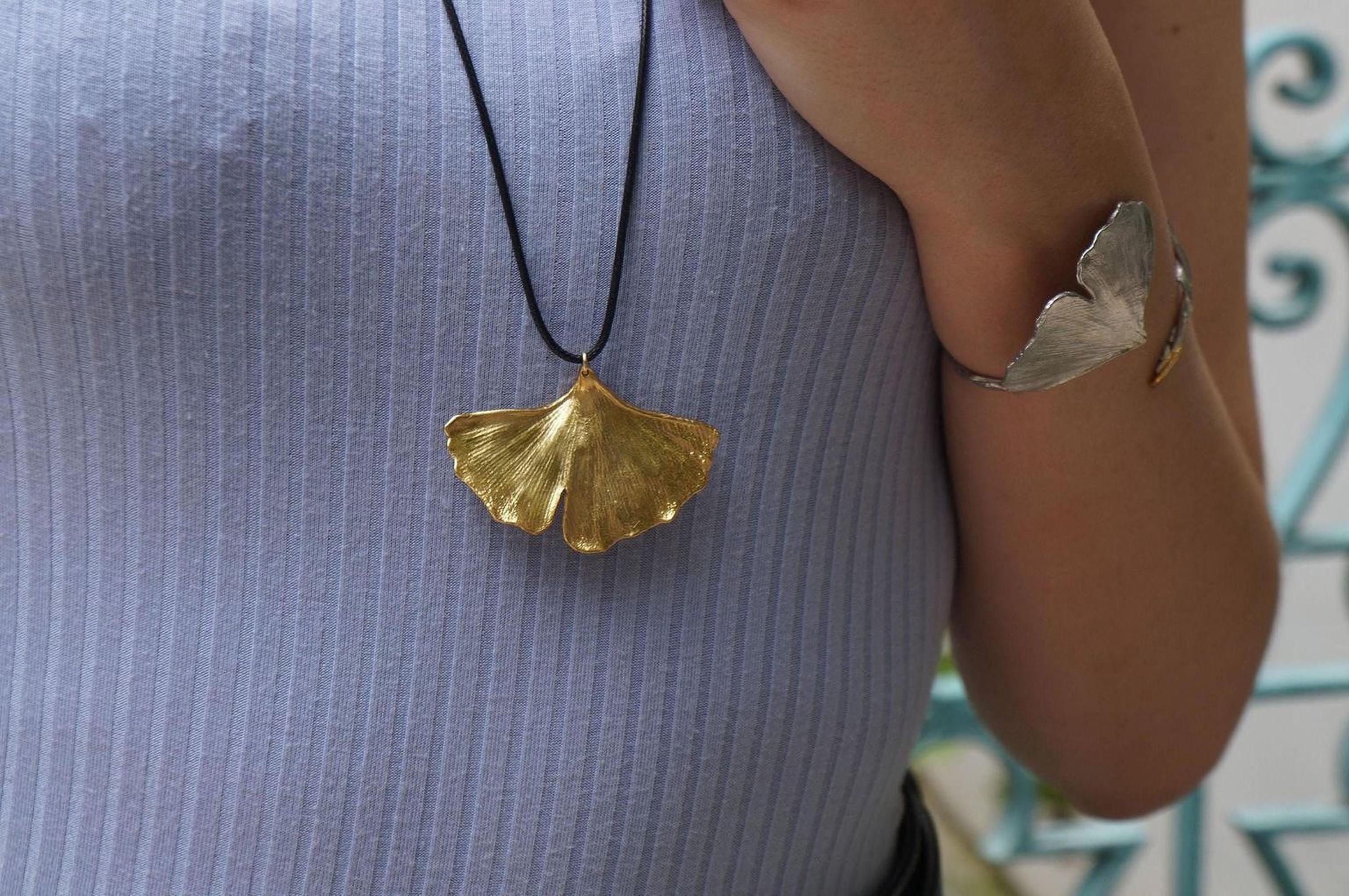 Gold Ginkgo Biloba Leaf Necklace, Handmade Nature Jewelry, Organic Forest Pendant, Gift for Immortality & Rejuvenation, Recycled Brass